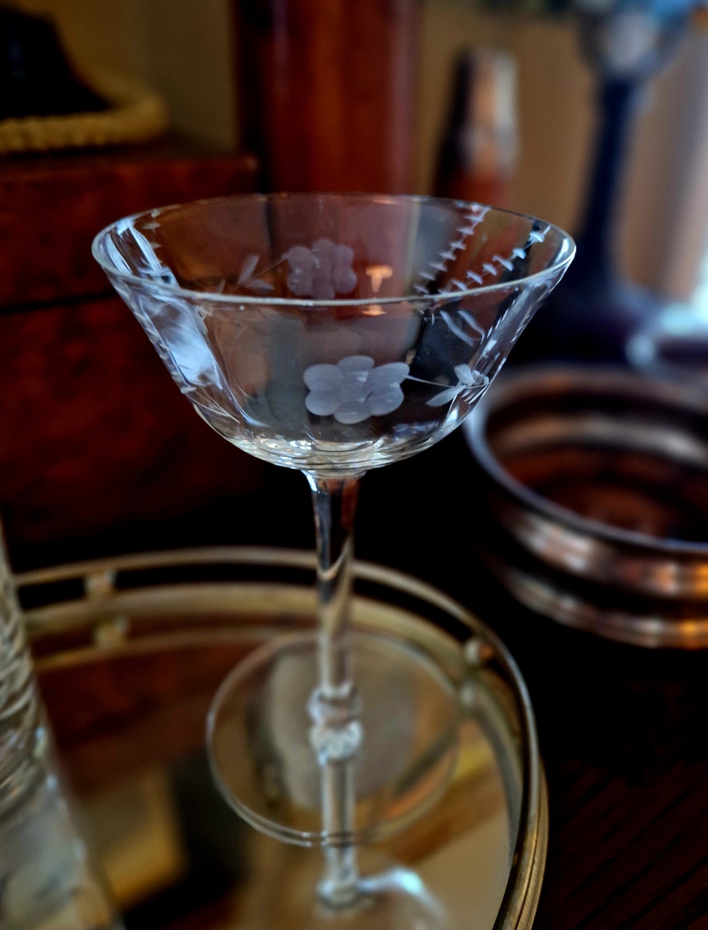 Set of 4 Exquisite Cut-Glass Optic Champagne Coupes