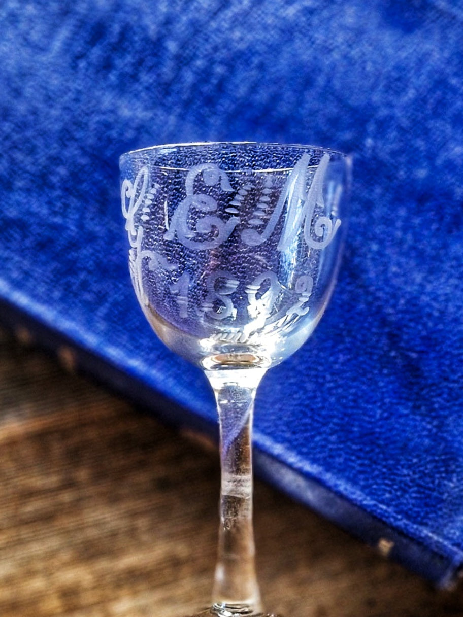 1892 Etched Cordial Glass “G&M” | Possible Royal Souvenir