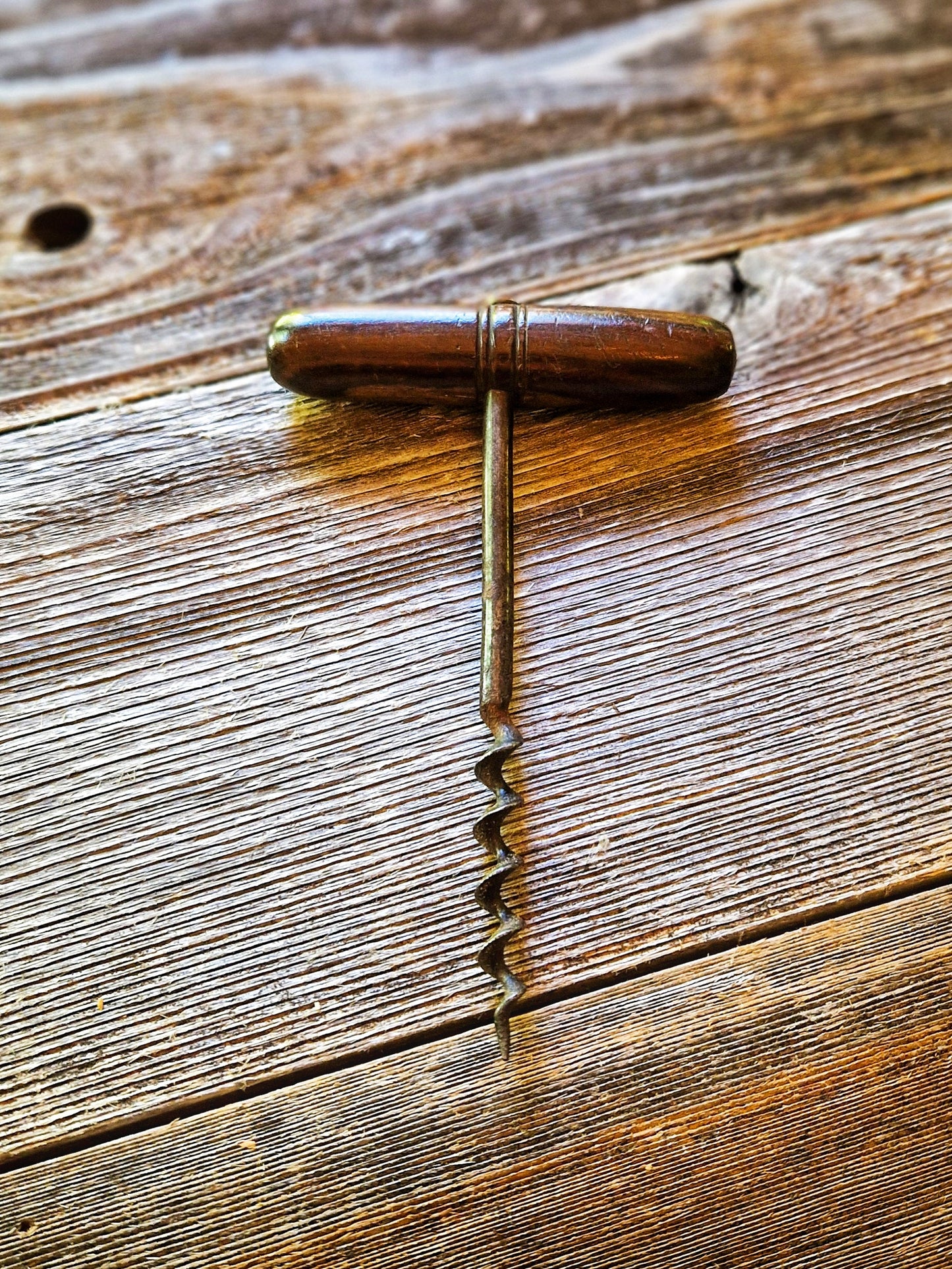 English Barrel-style Wood Corkscrew | Victorian Wine Collectible