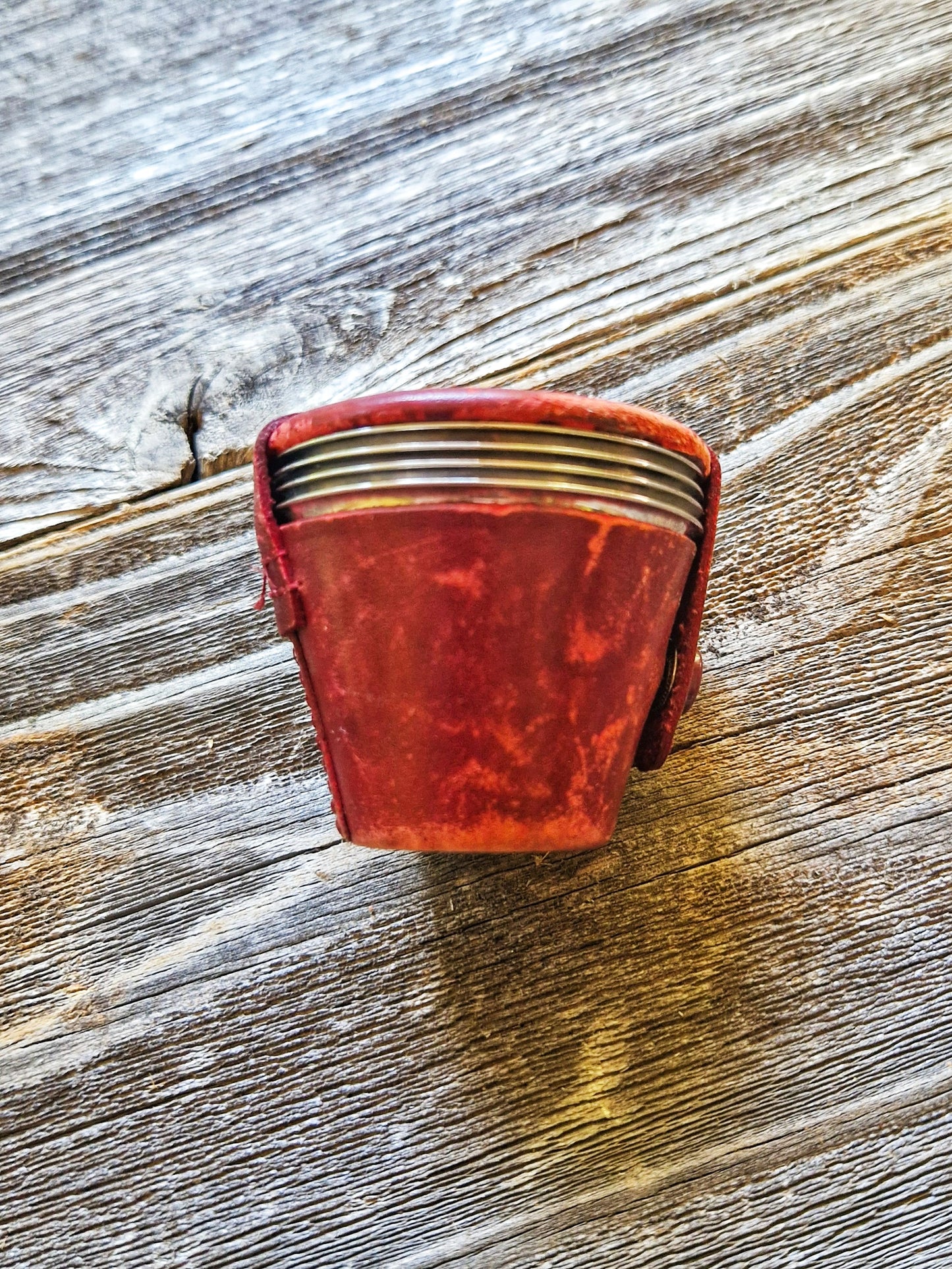 Set of 4 English Stirrup Cups in Red Leather Case