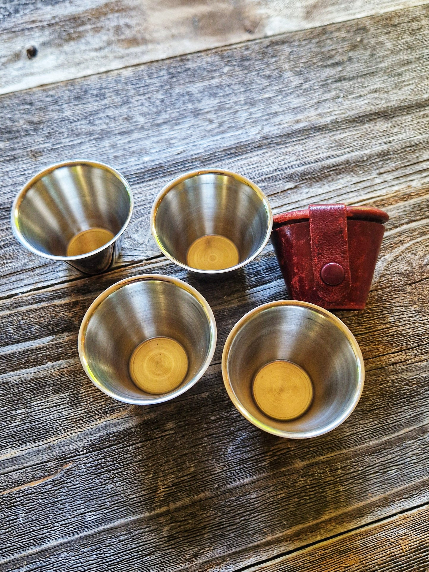 Set of 4 English Stirrup Cups in Red Leather Case