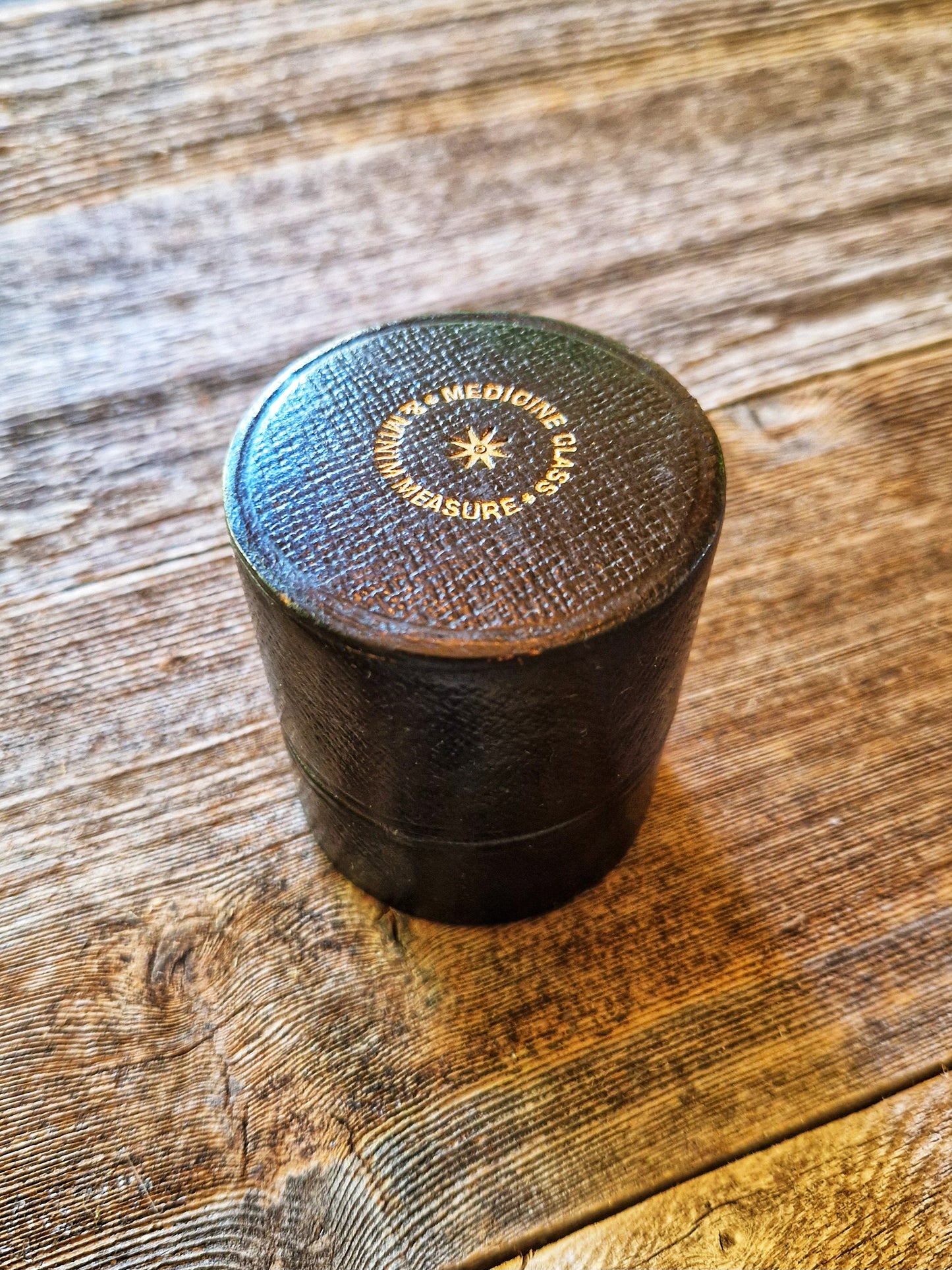English Medicine Glass & Minim Measure in Leather Case