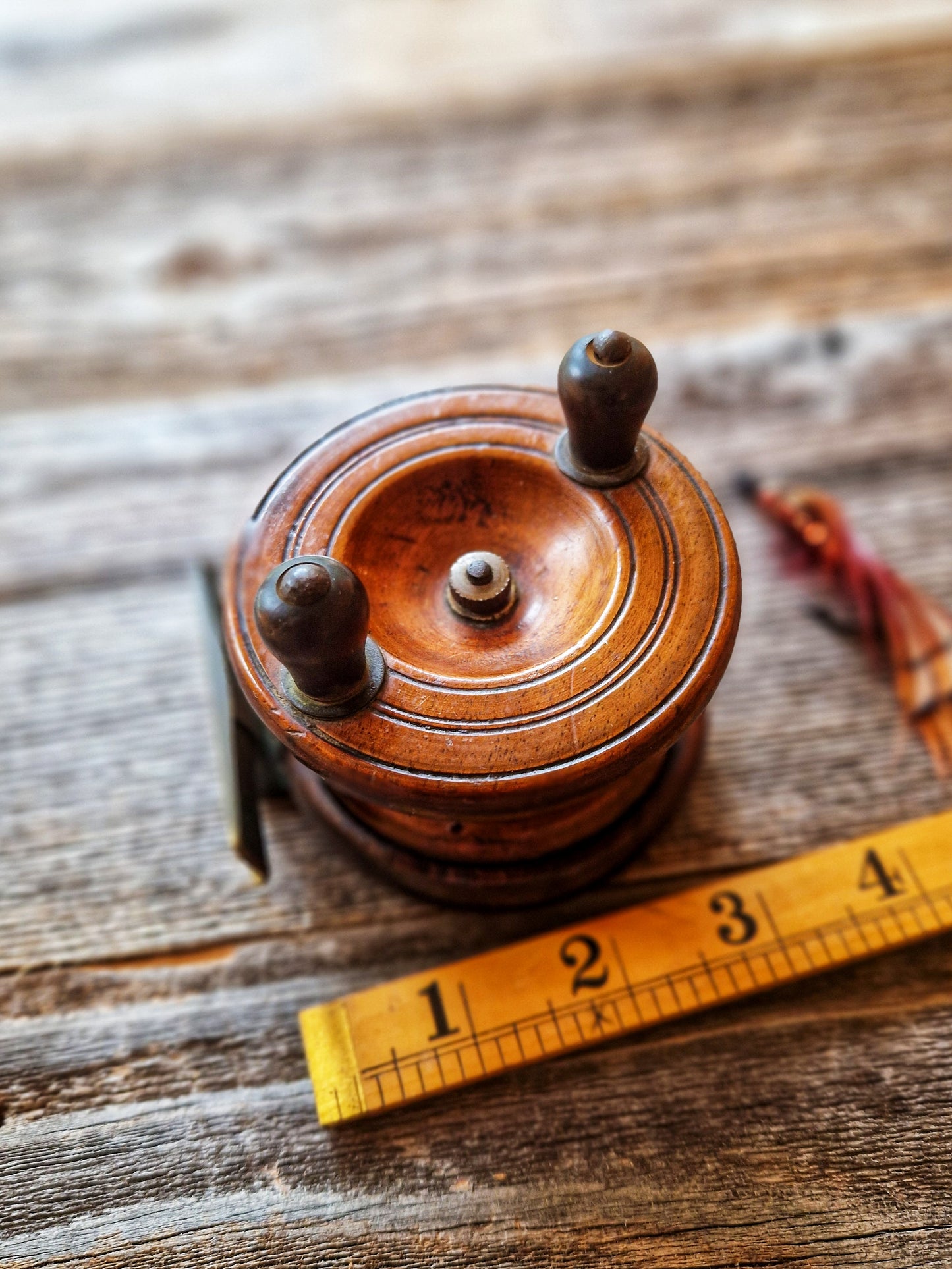 Vintage Early 1900s Nottingham Wood & Brass Fishing Reel