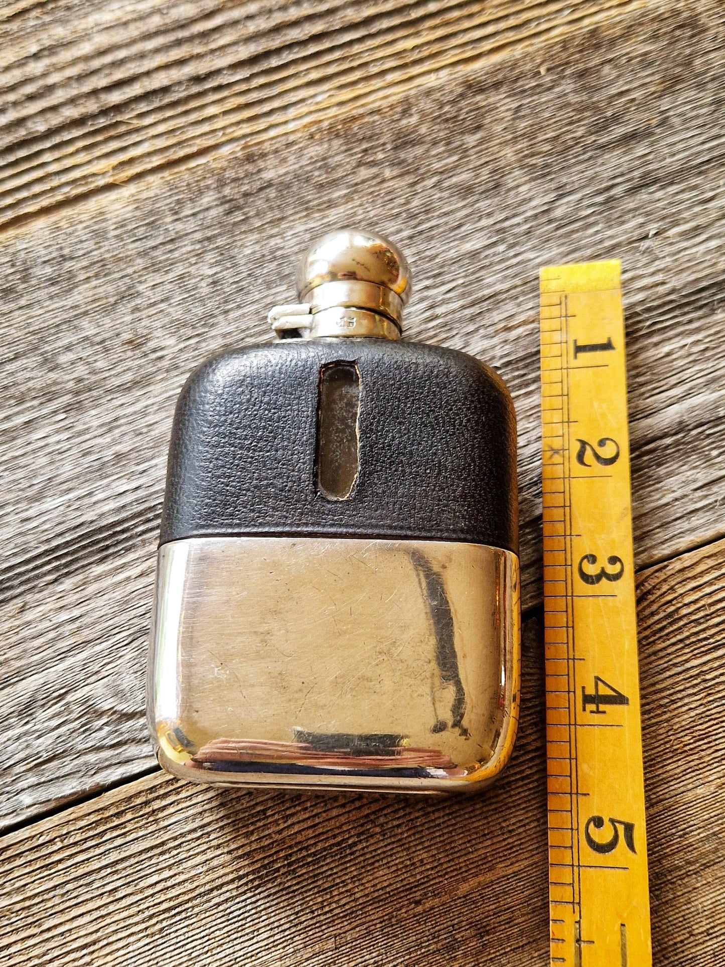 Exquisite 1930s James Dixon & Sons Leather & Silver Plate Hip Flask