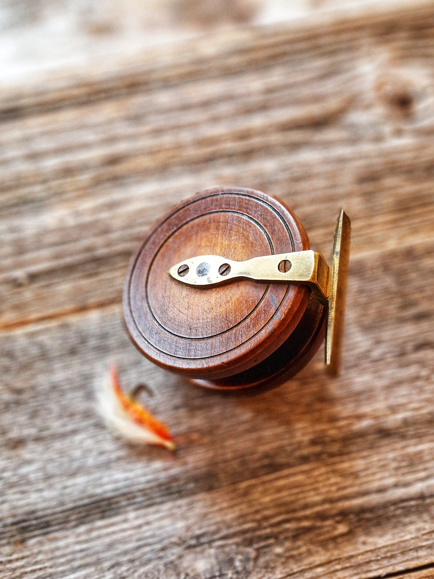 Vintage Nottingham-style Wood & Brass Fishing Reel