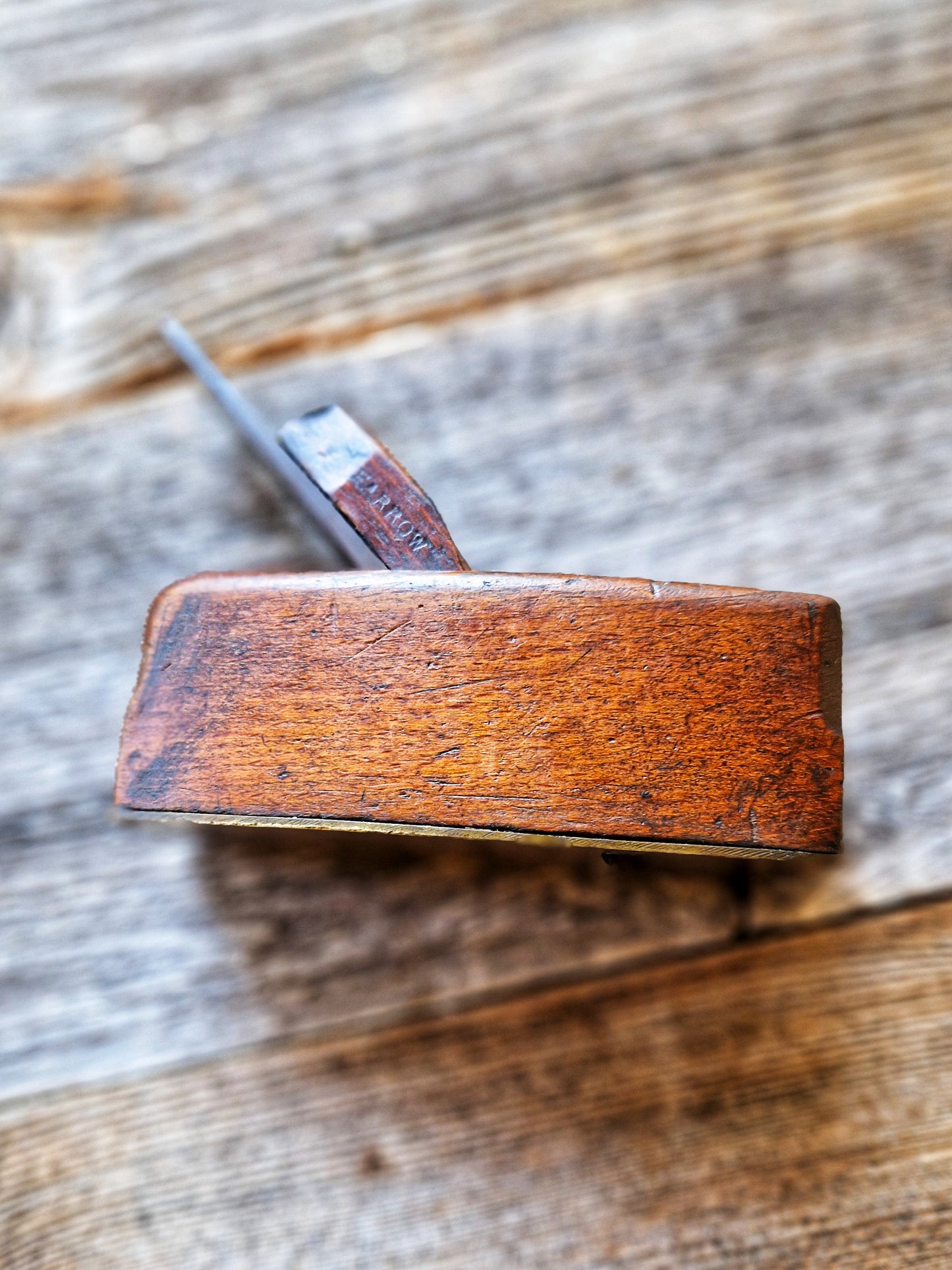 Traditional Vintage Coffin-Style Wood & Brass Smoothing Plane