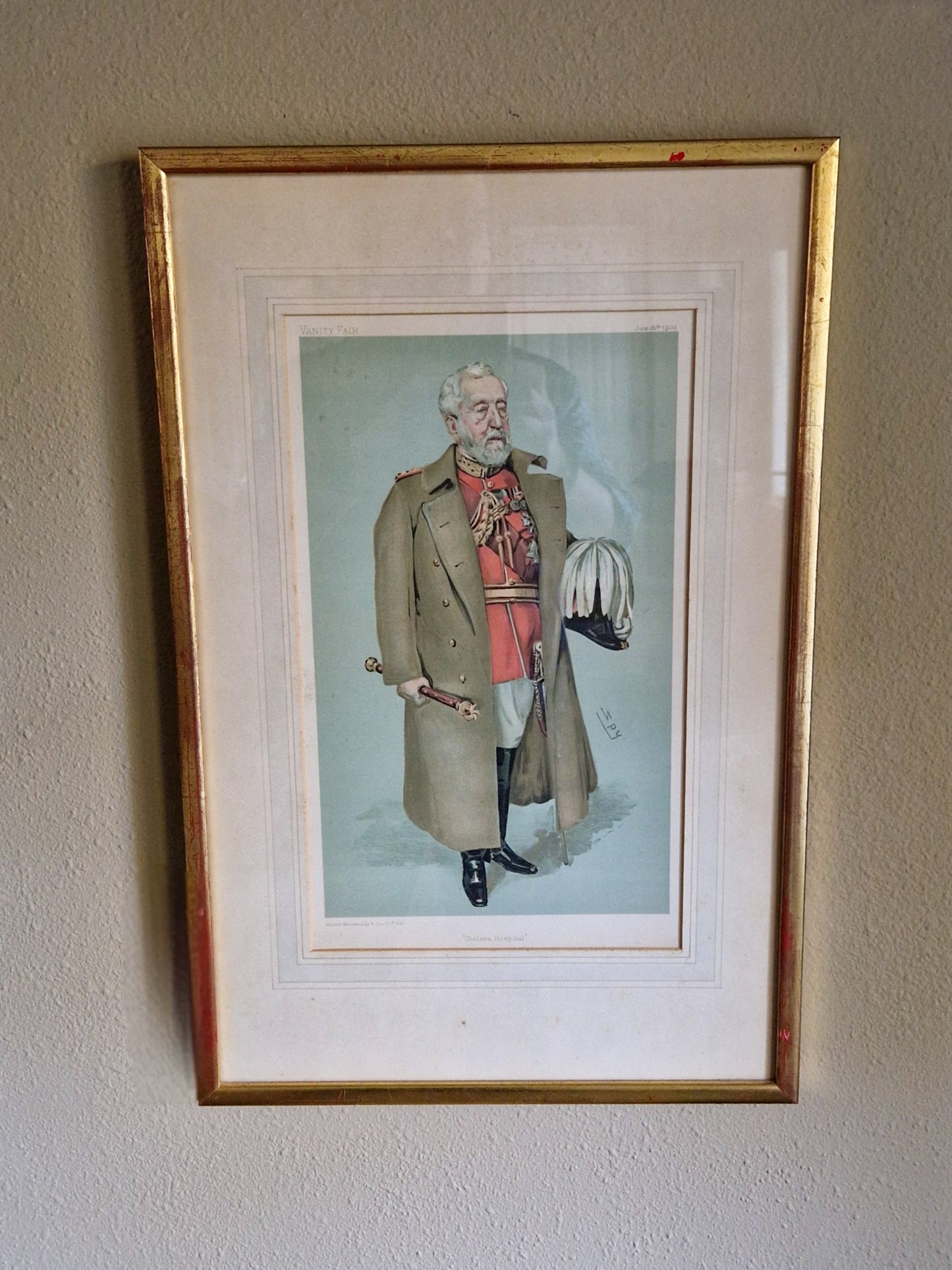 Authentic 1903 Vanity Fair Spy Print – “Chelsea Hospital” | Antique Framed Color Lithograph