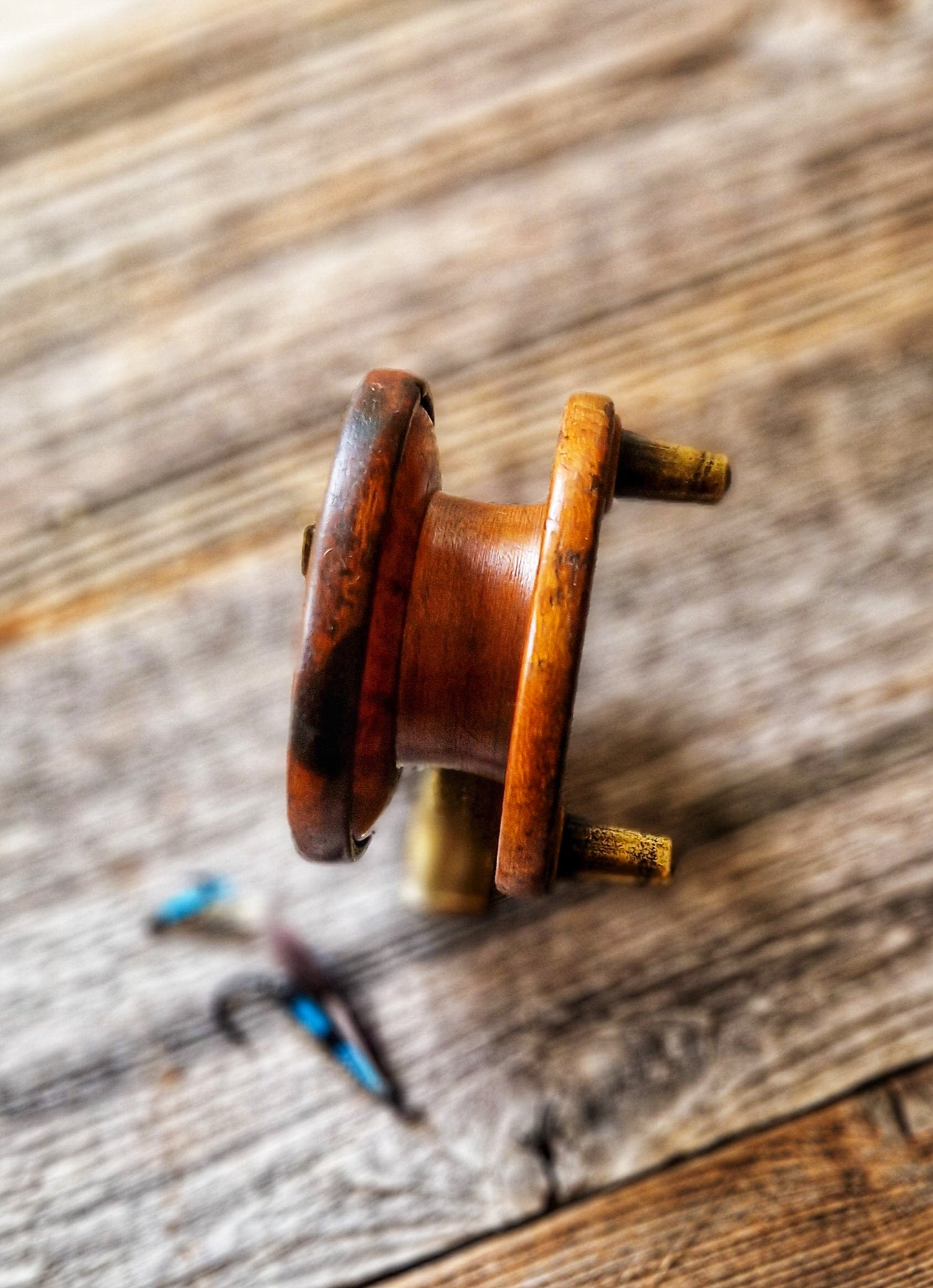 Vintage Nottingham-style Wood & Brass Fishing Reel