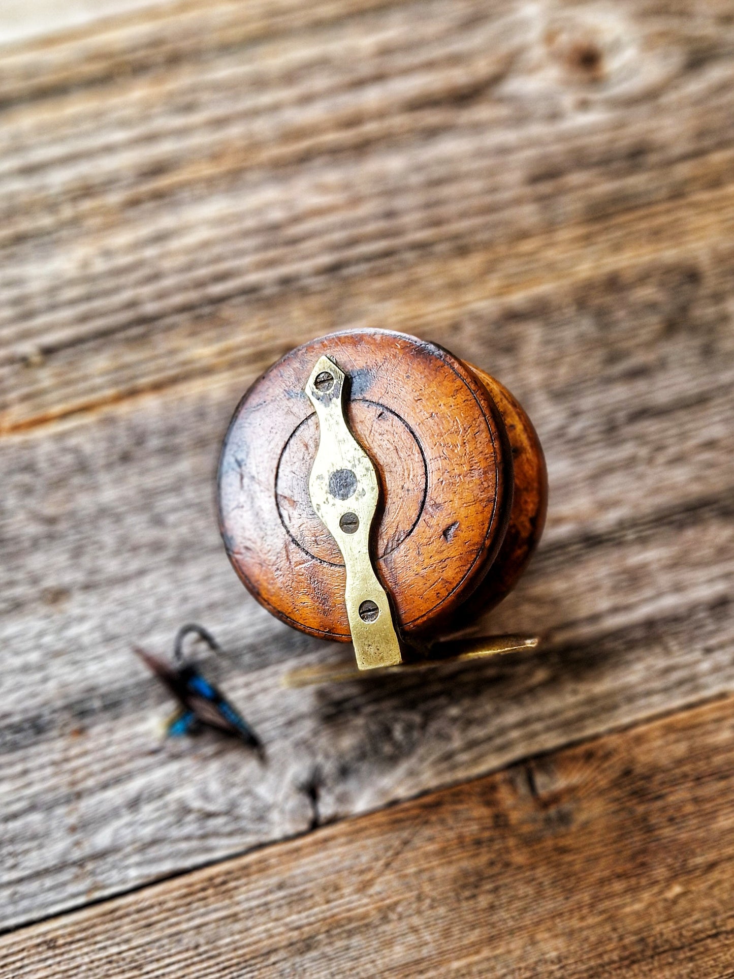 Vintage Nottingham-style Wood & Brass Fishing Reel