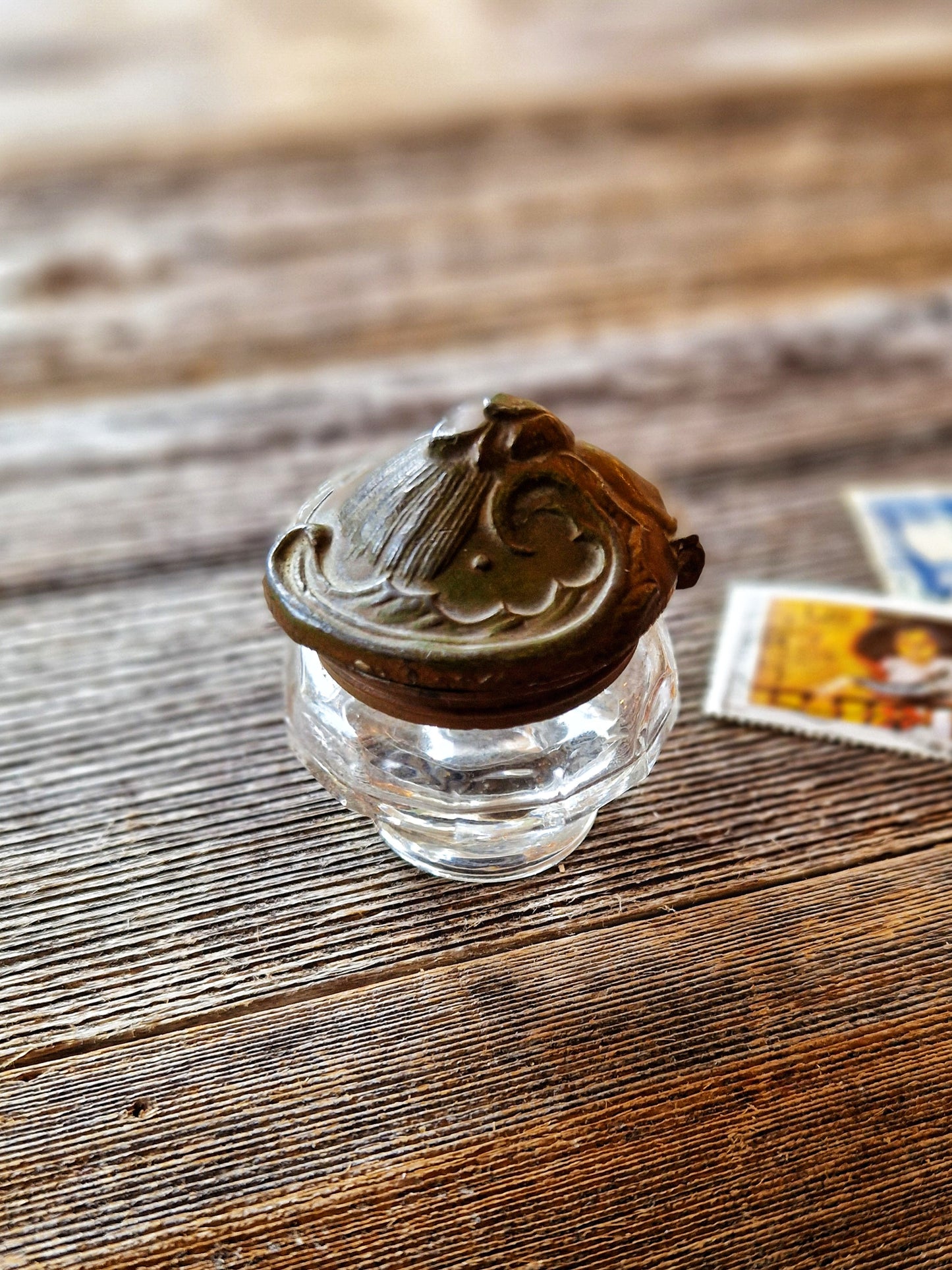 Elegant Art Nouveau Pewter & Glass Inkwell c. 1900