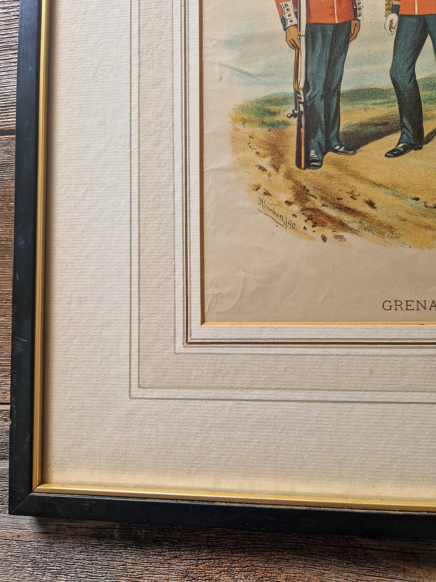 1890s Antique Print “Grenadier Guards” by Richard Simkin | Framed Color Lithograph