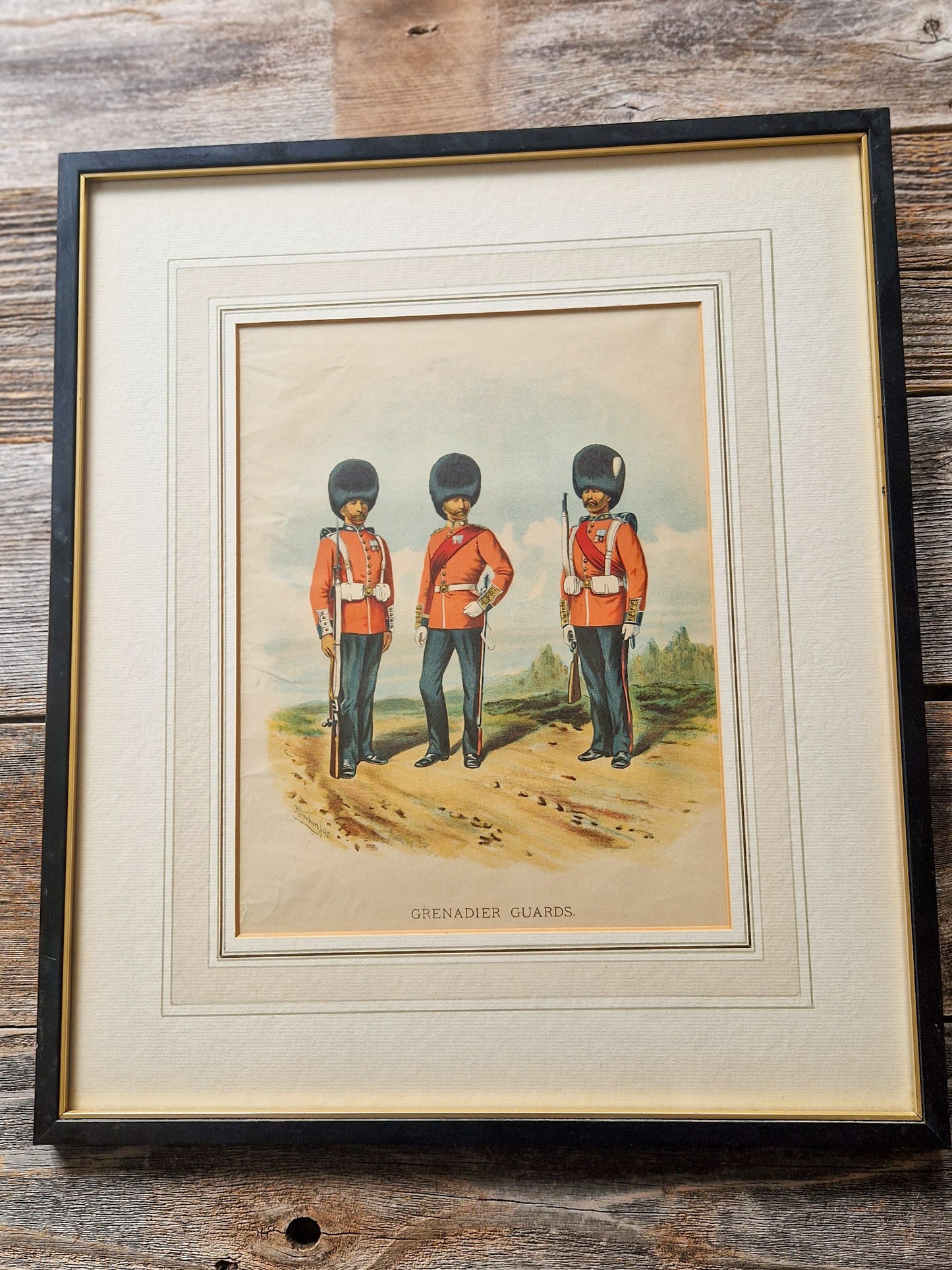 1890s Antique Print “Grenadier Guards” by Richard Simkin | Framed Color Lithograph