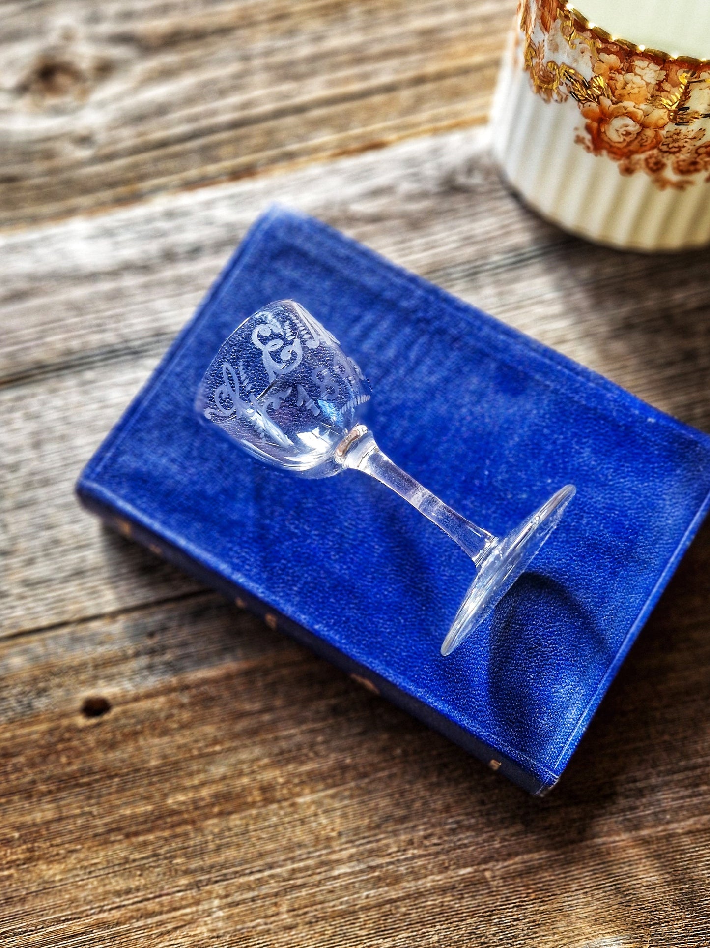 1892 Etched Cordial Glass “G&M” | Possible Royal Souvenir