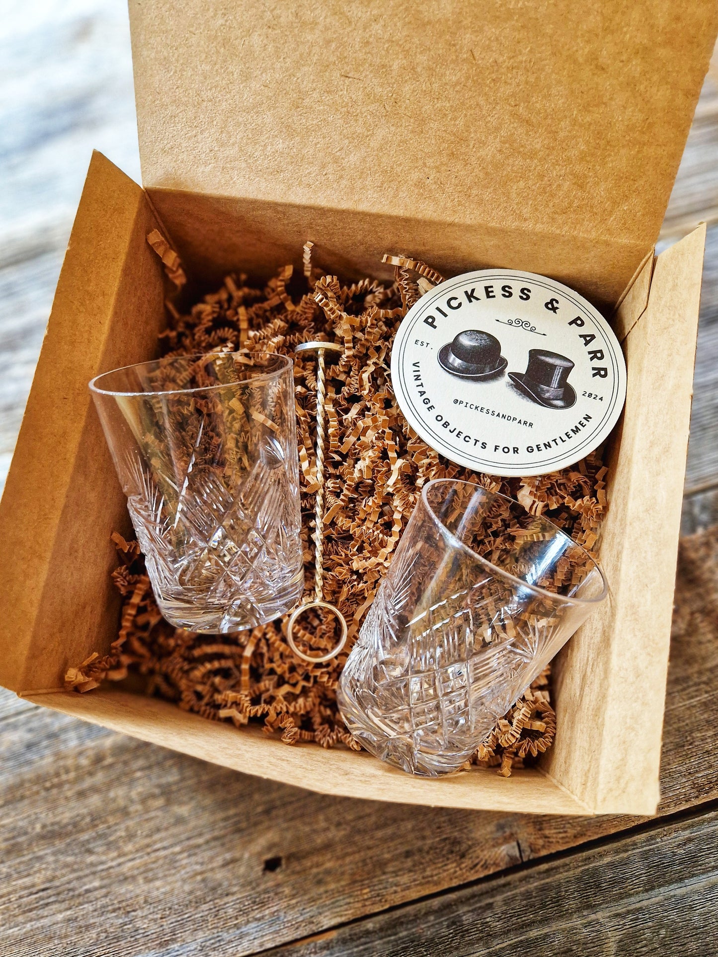 Pair of ABP Cut-Glass Tumblers (1910-1920) & Silver-Plate Muddler