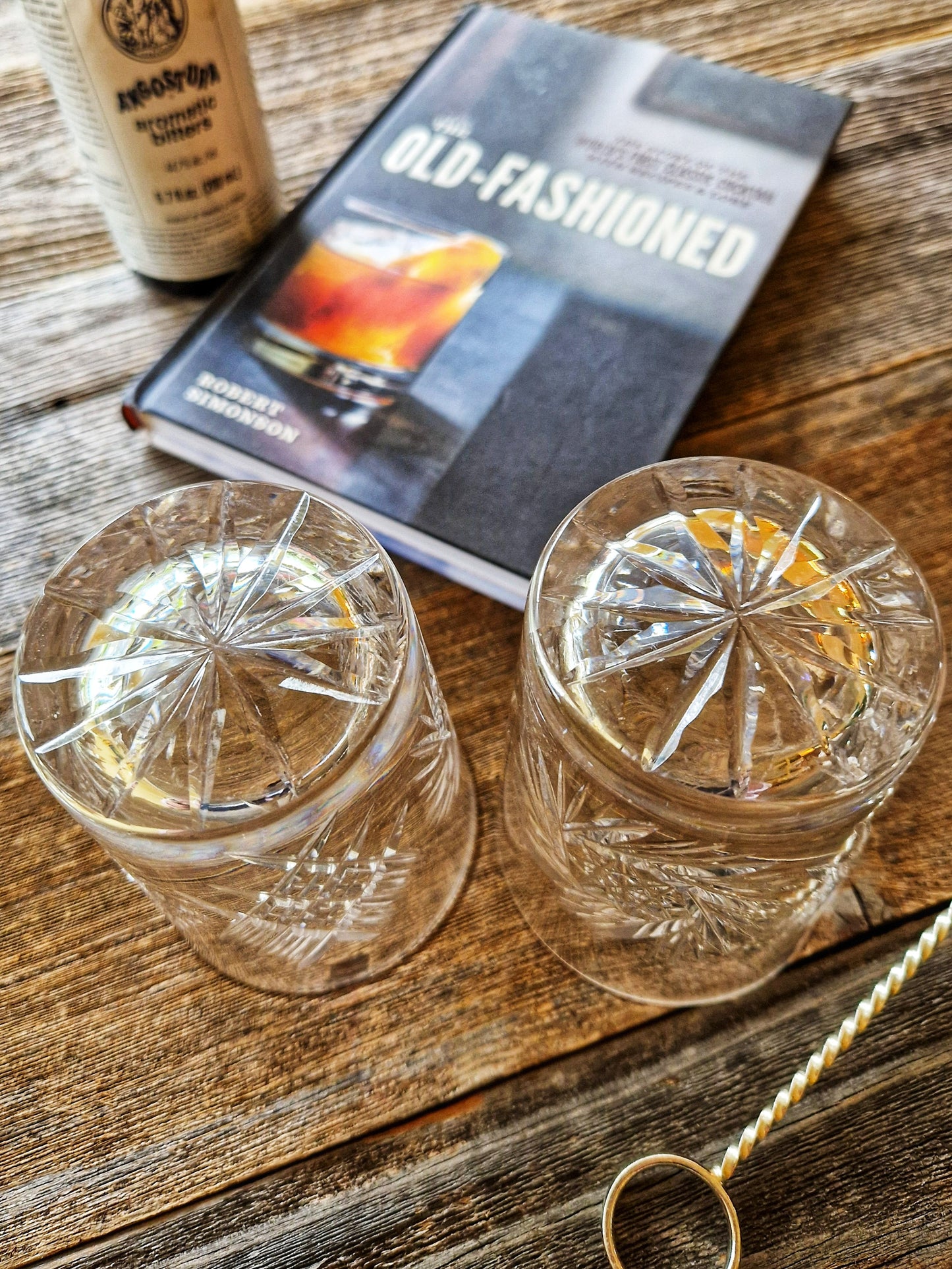 Pair of ABP Cut-Glass Tumblers (1910-1920) & Silver-Plate Muddler