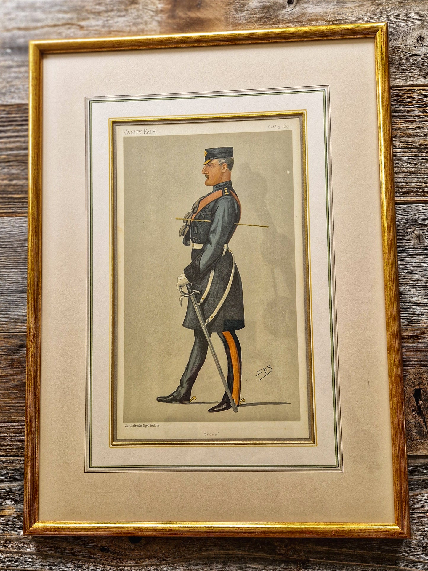 Authentic 1892 Framed Vanity Fair Spy Print – “Brown” | Antique Color Lithograph