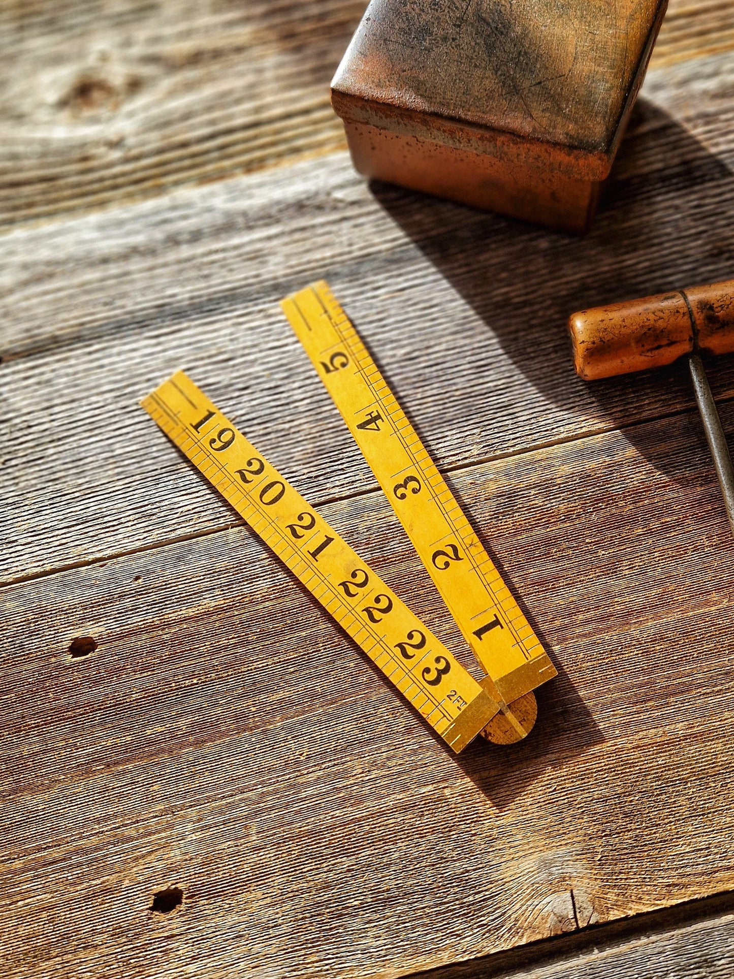 Vintage Rabone No. 1167 folding boxwood ruler with brass hinges