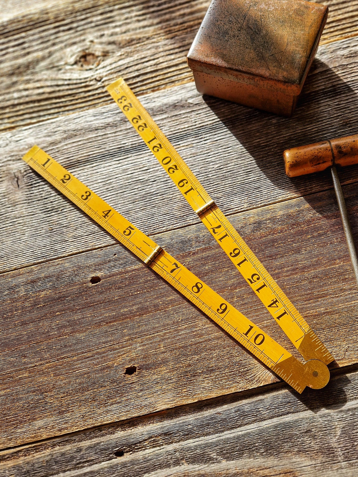Vintage Rabone No. 1167 folding boxwood ruler with brass hinges