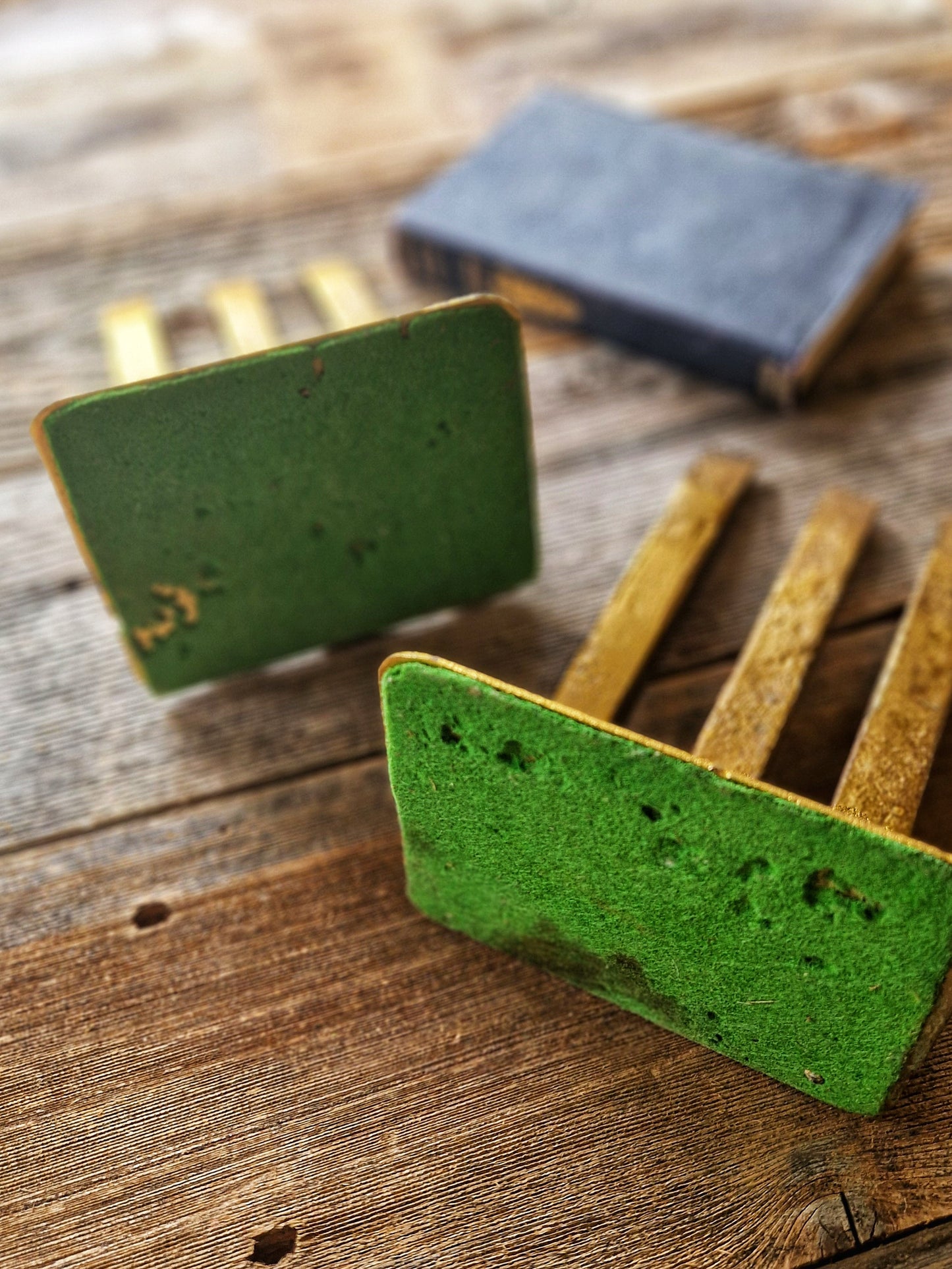 Unique Vintage Railroad Spike Bookends | Gold-Painted Steel & Brass Base
