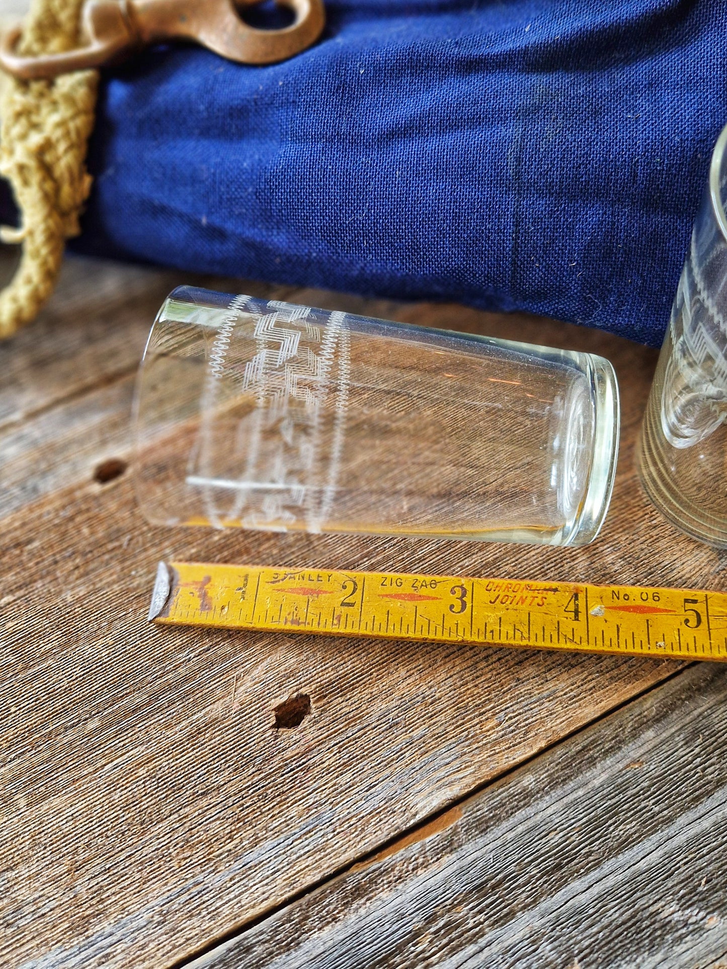 Elegant Pair of Etched Edwardian Glass Tumblers | Greek Key & Wave Design
