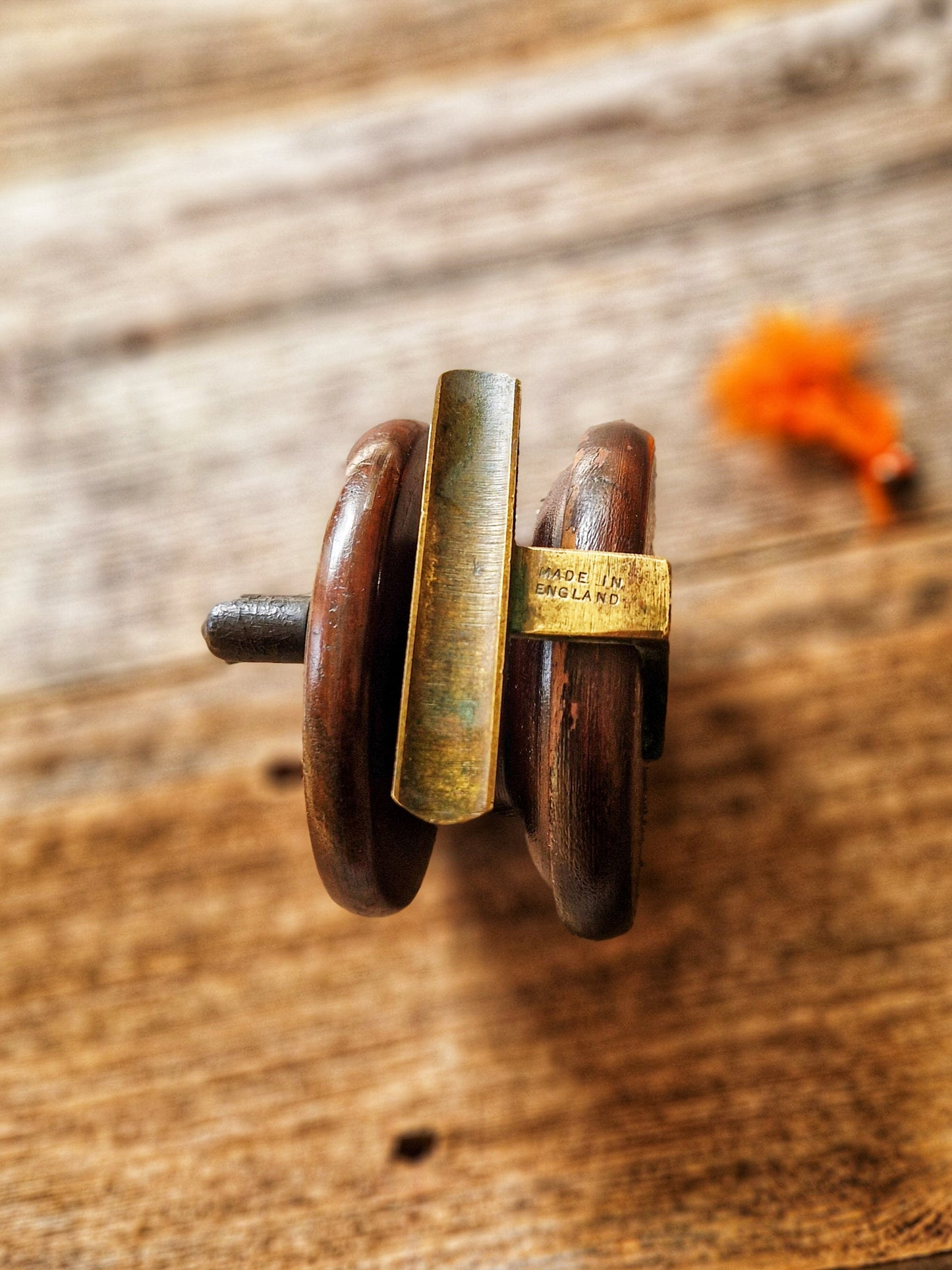 Striking Early 1900s Nottingham Fishing Reel | 3-1/2-inch Vintage Wood & Brass Reel