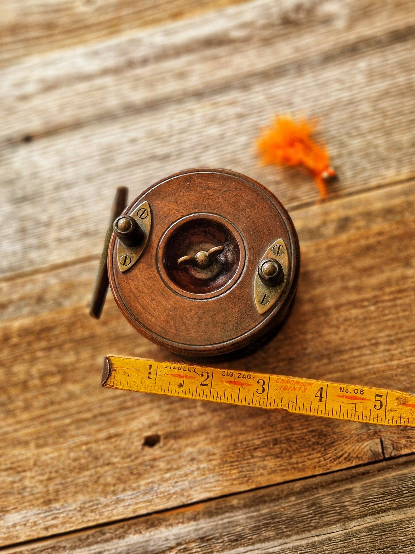 Striking Early 1900s Nottingham Fishing Reel | 3-1/2-inch Vintage Wood & Brass Reel