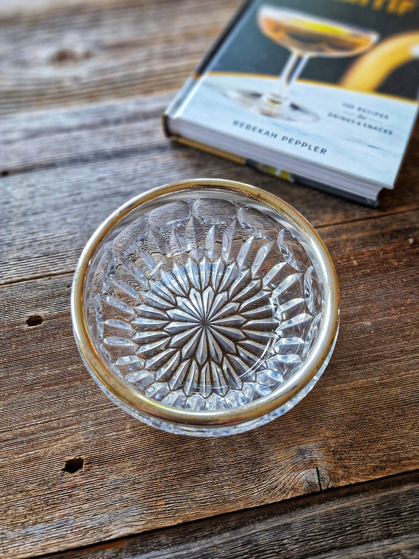 Mid-Century Crystal Bowl with Silver Plate Rim | Vintage Bar Accessory