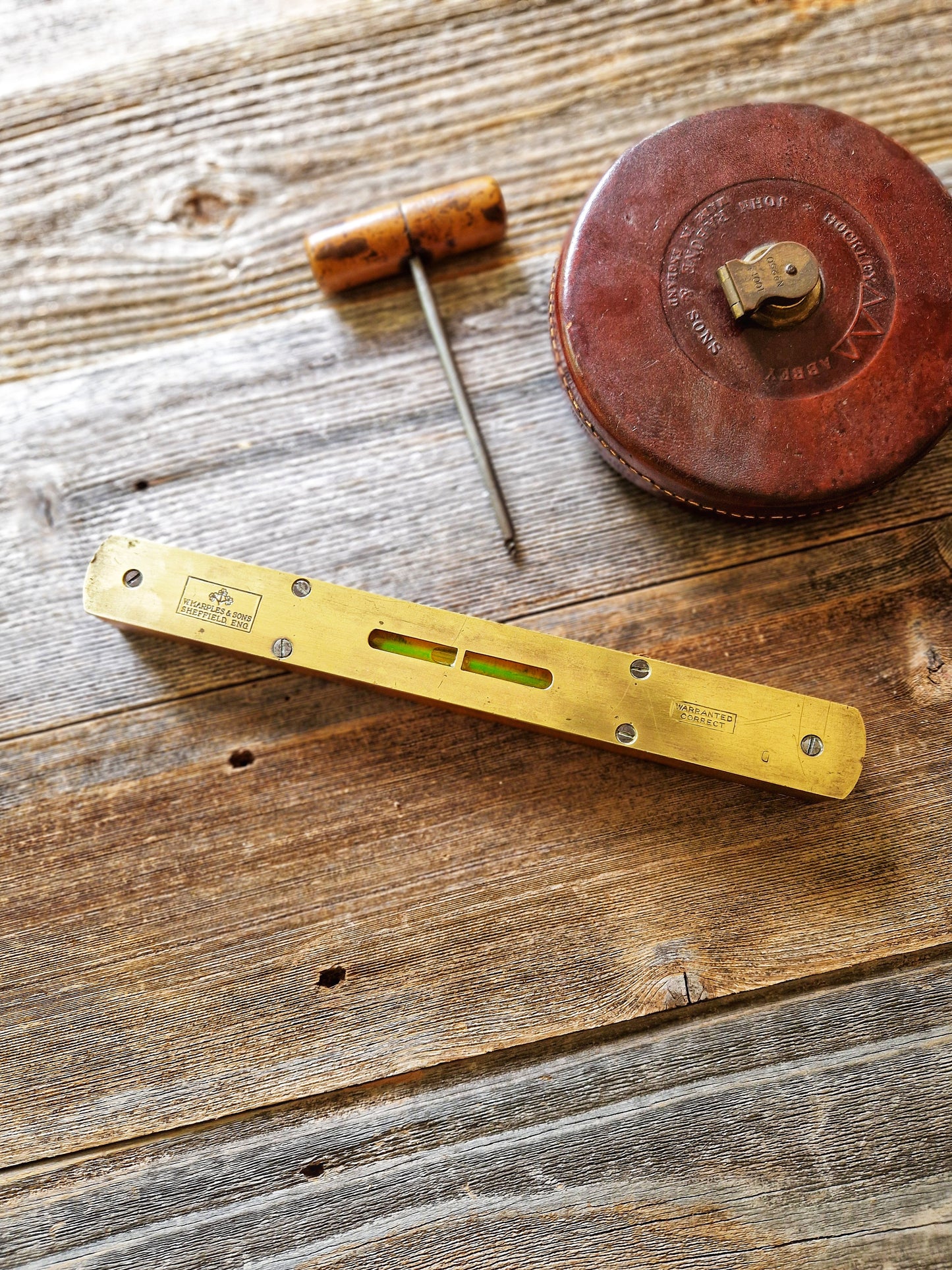 Heritage 1920s W. Marples & Sons 10-inch Spirit Level | Antique Brass & Hardwood Craftsman Tool