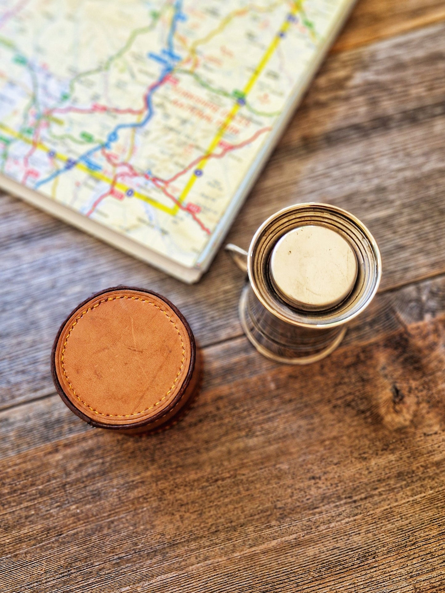 Stylish Chrome Collapsible Travel Cup with Leather Case | Vintage Gentleman’s Accessory