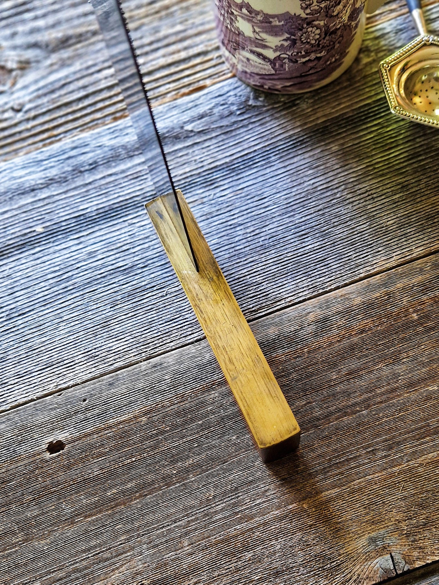 English Wood & Brass Try Square with Rosewood Handle & Diamond Inlays