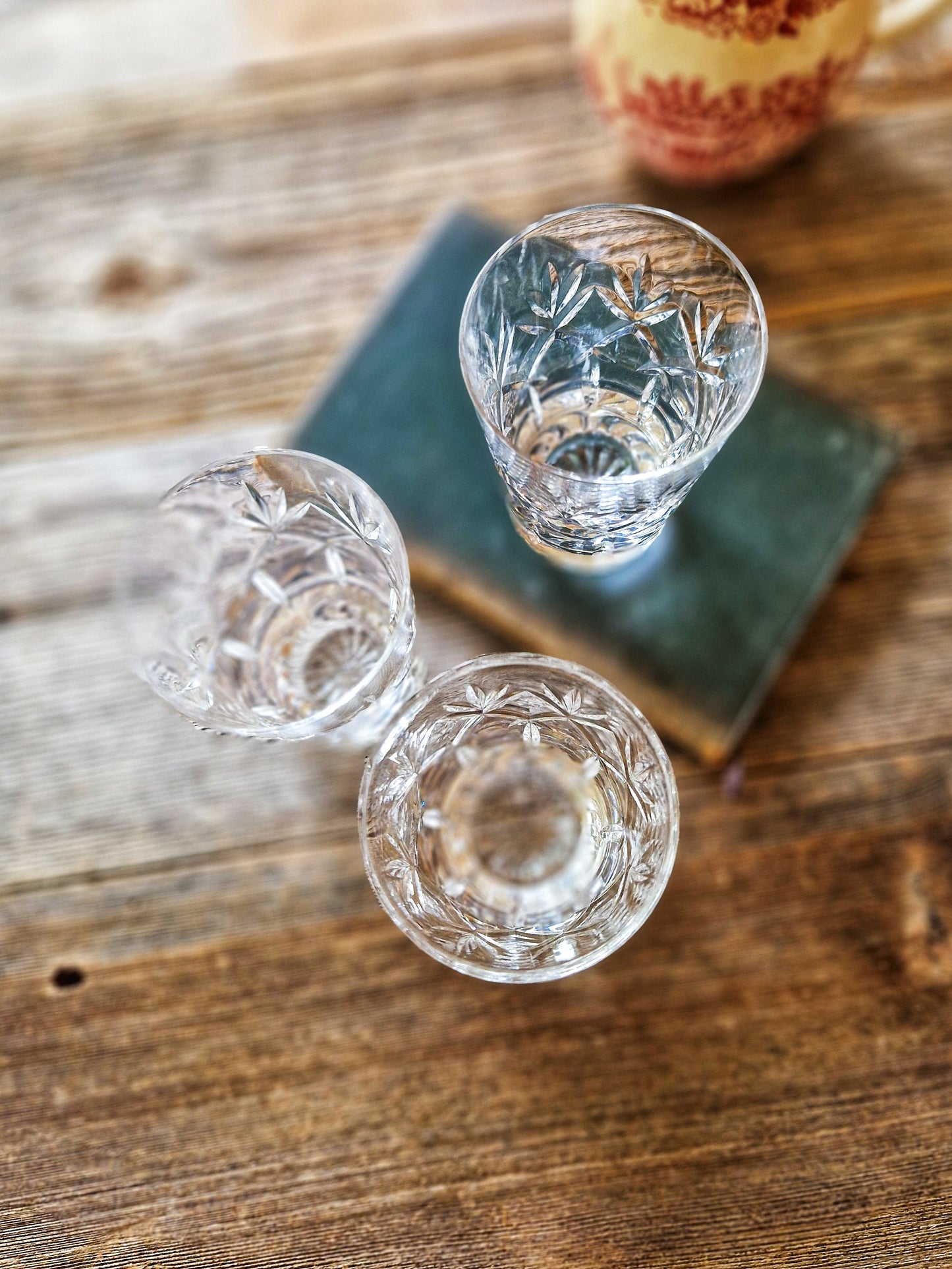 Set of 3 Royal Doulton Prince Charles Cut Crystal Tumblers | Vintage 3-3/4” Whiskey Glasses