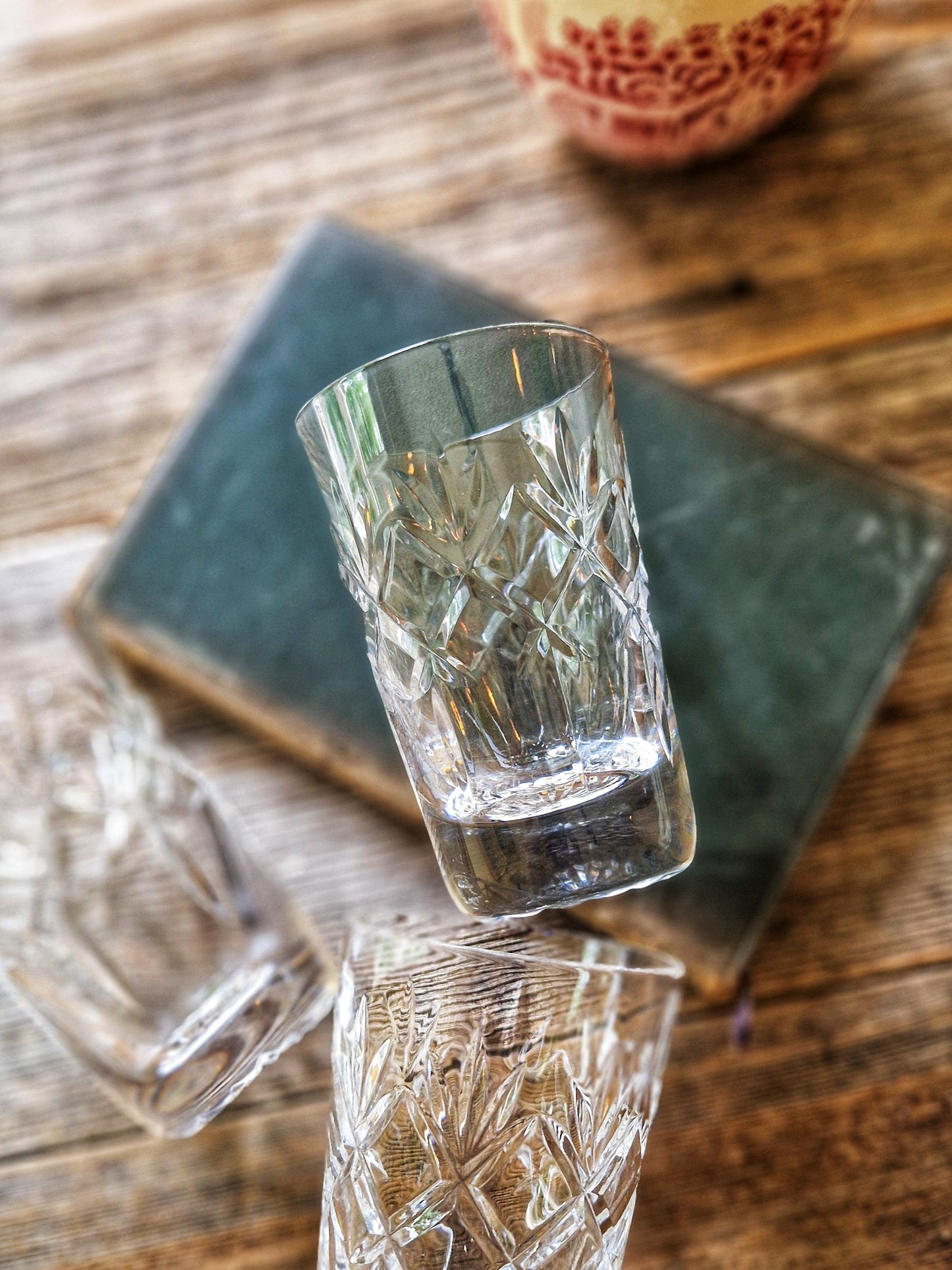 Set of 3 Royal Doulton Prince Charles Cut Crystal Tumblers | Vintage 3-3/4” Whiskey Glasses