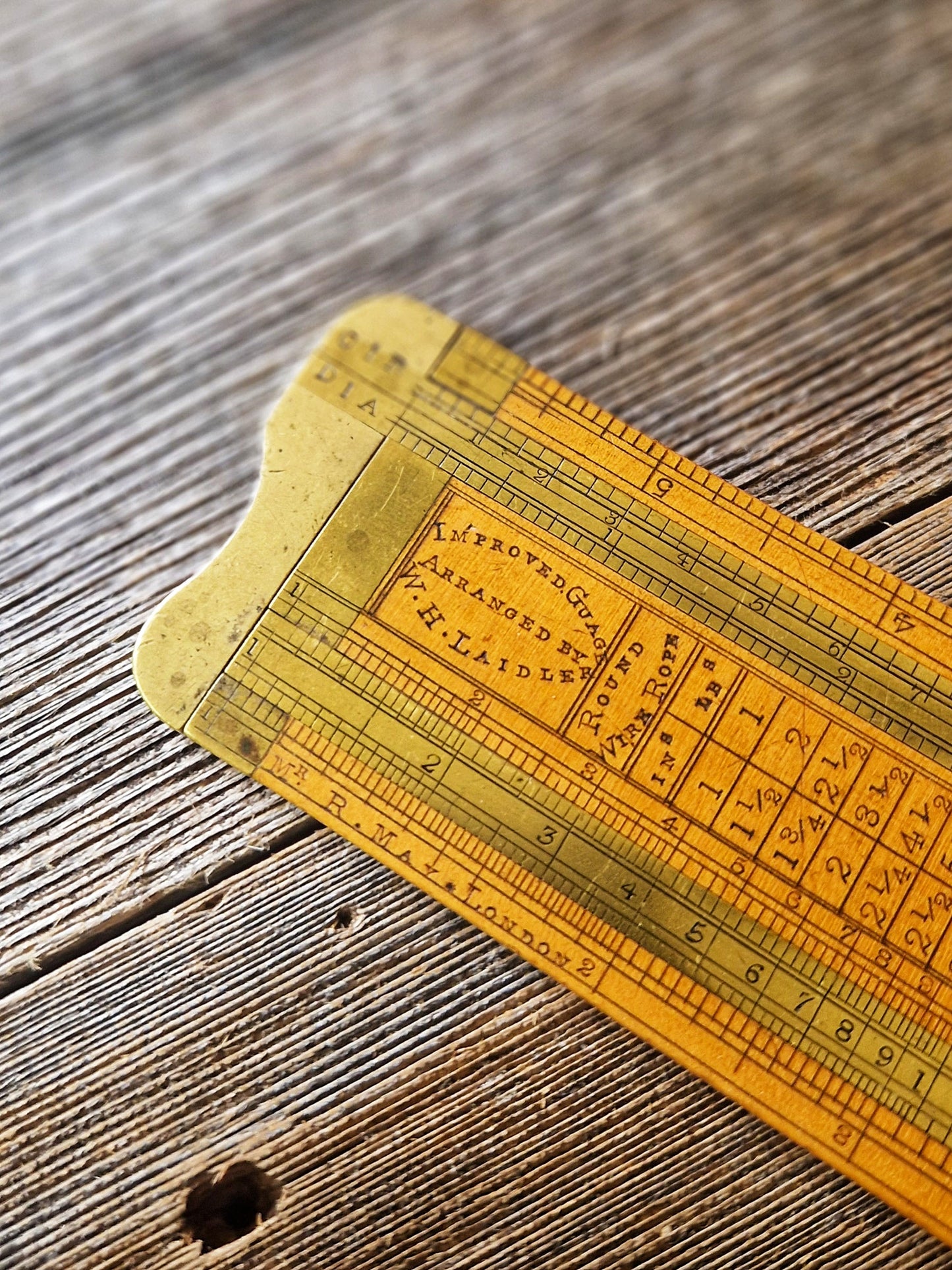 Victorian Boxwood and Brass Rope Gauge | Dual-Scale Nautical Measuring Tool from Late 1800s