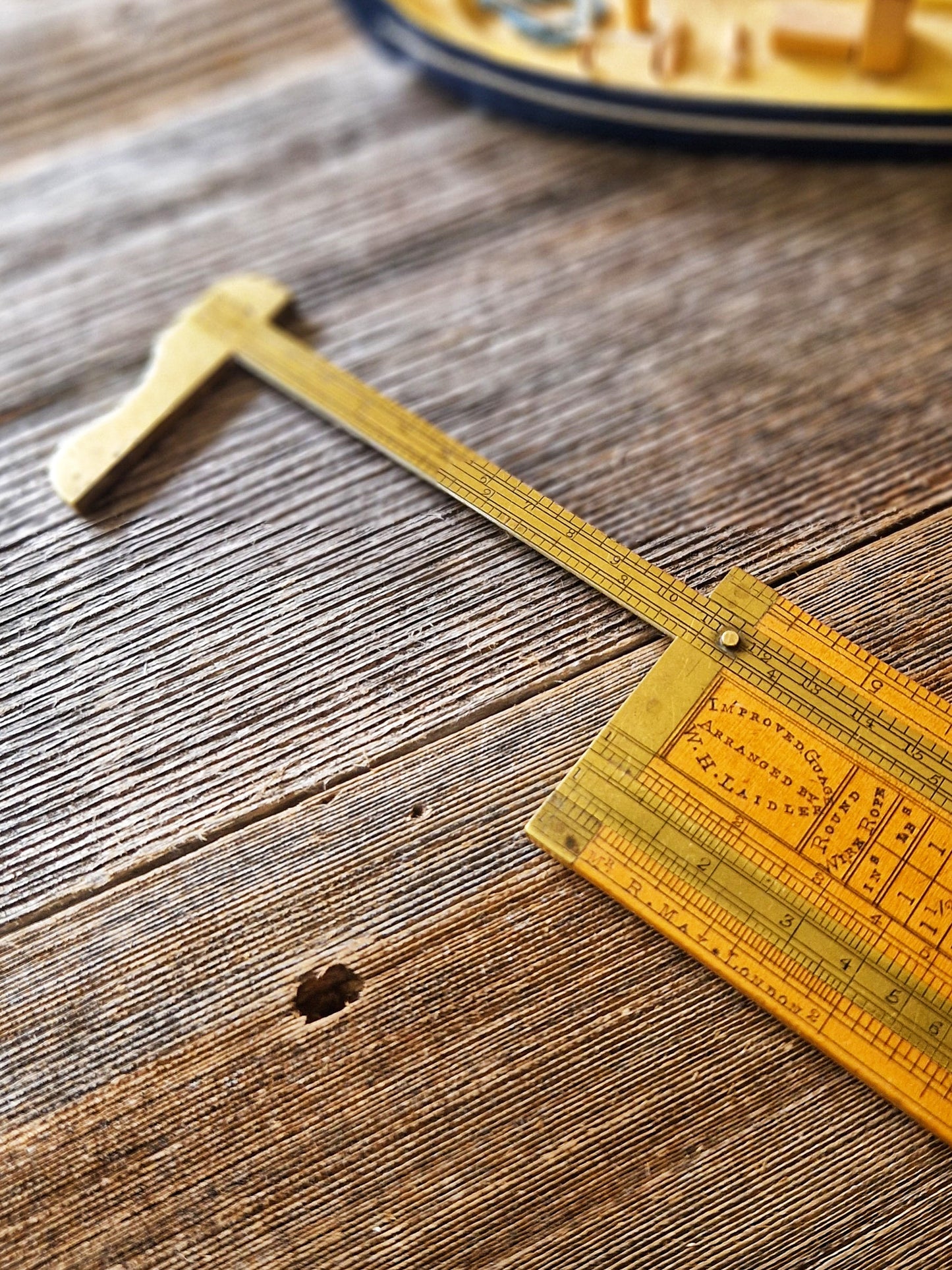 Victorian Boxwood and Brass Rope Gauge | Dual-Scale Nautical Measuring Tool from Late 1800s