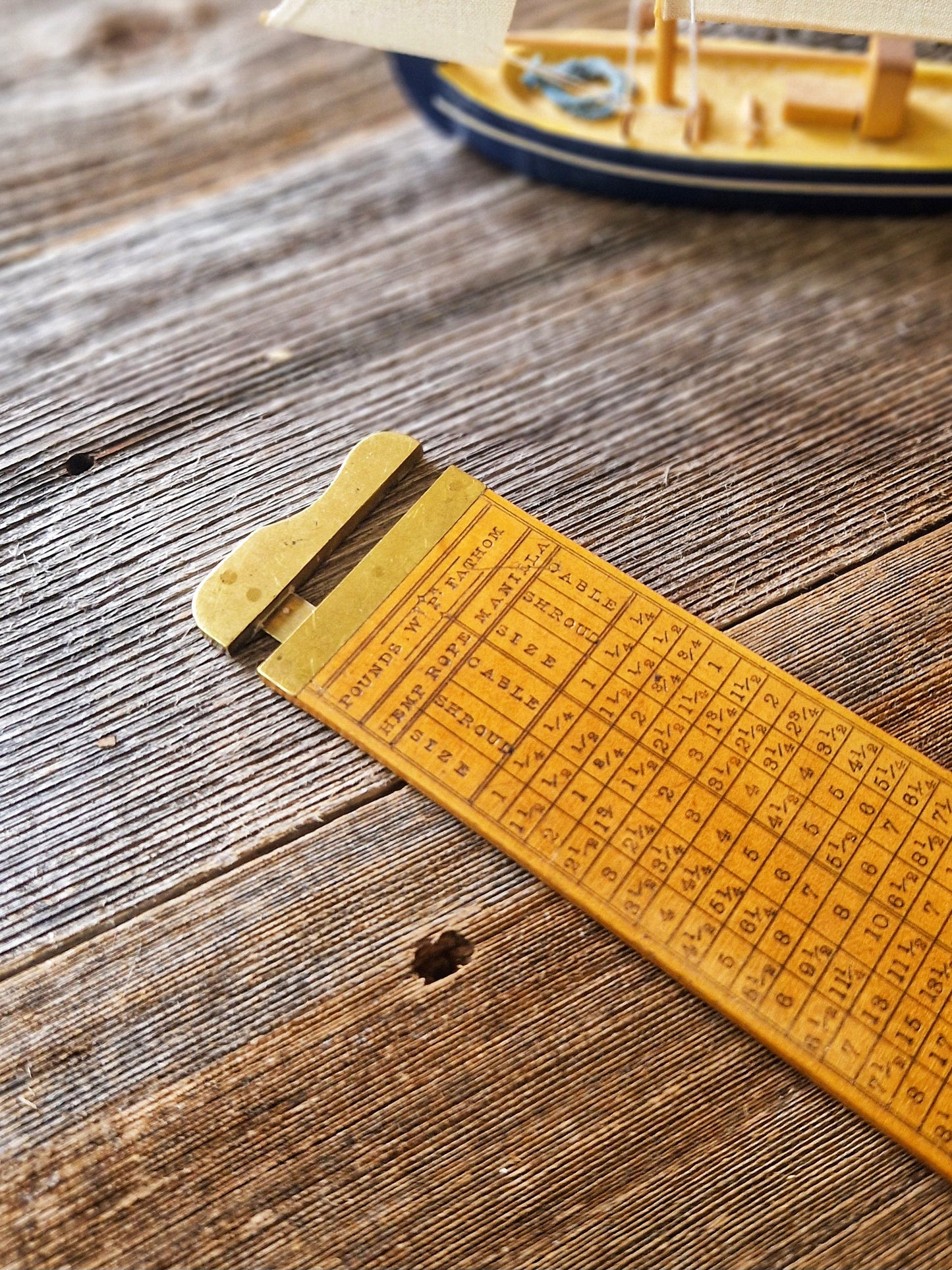 Victorian Boxwood and Brass Rope Gauge | Dual-Scale Nautical Measuring Tool from Late 1800s