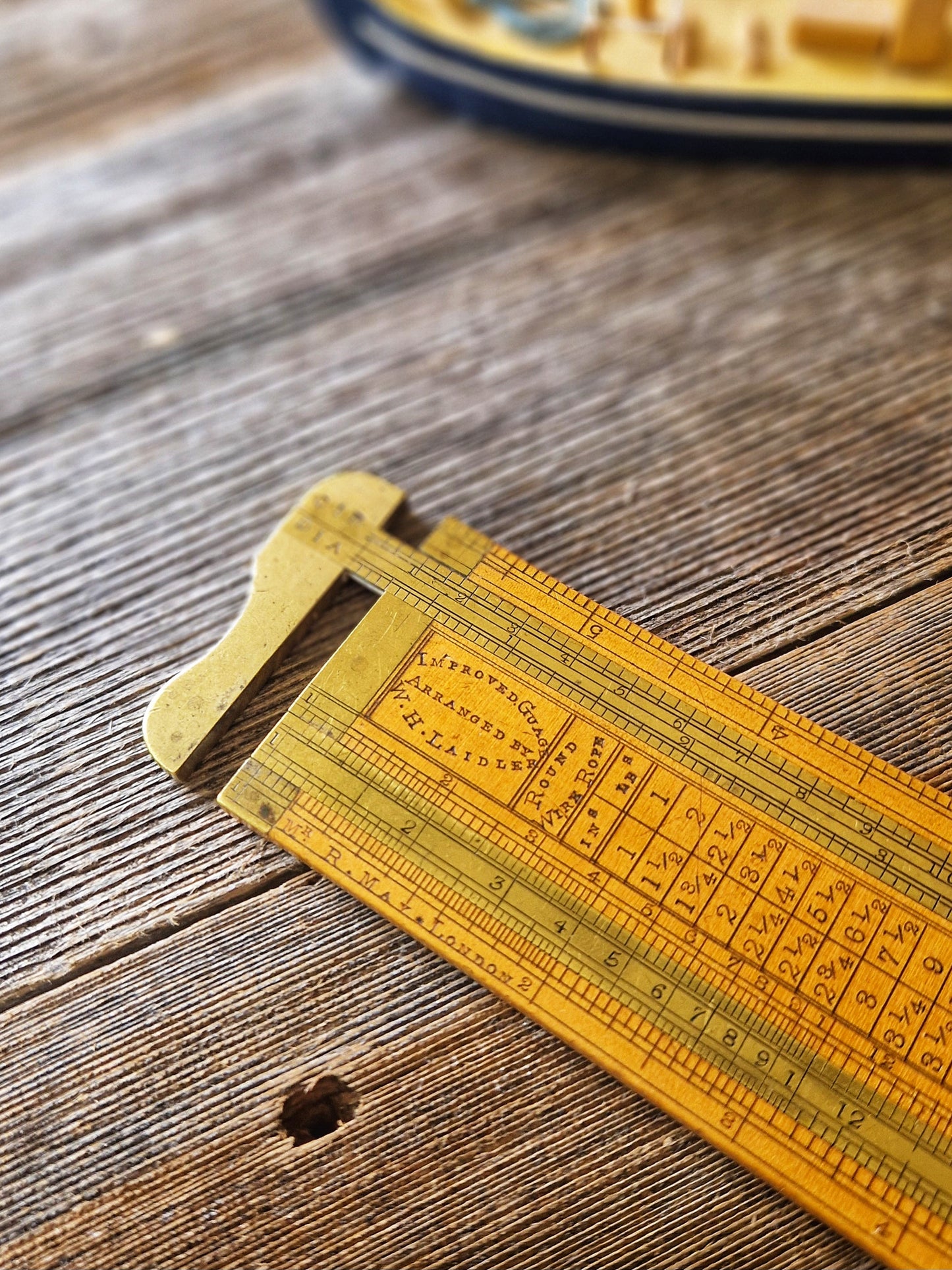 Victorian Boxwood and Brass Rope Gauge | Dual-Scale Nautical Measuring Tool from Late 1800s
