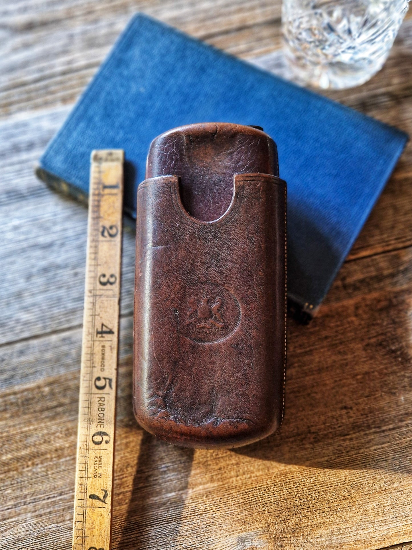 Fine English Leather Cigar Case with Match Striker | Vintage Gentleman’s Accessory
