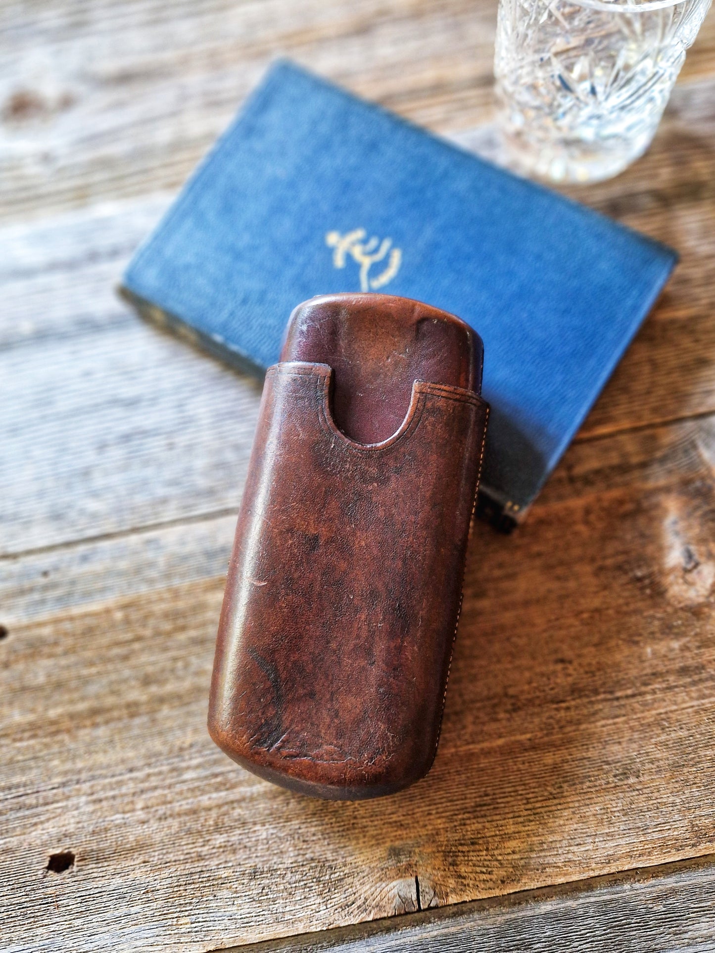 Fine English Leather Cigar Case with Match Striker | Vintage Gentleman’s Accessory