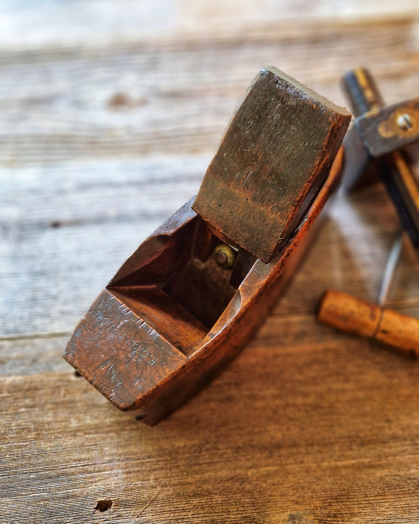 Distinguished 19th-Century English Coffin Plane with Brass Cross-Pin | Vintage Smoothing Tool