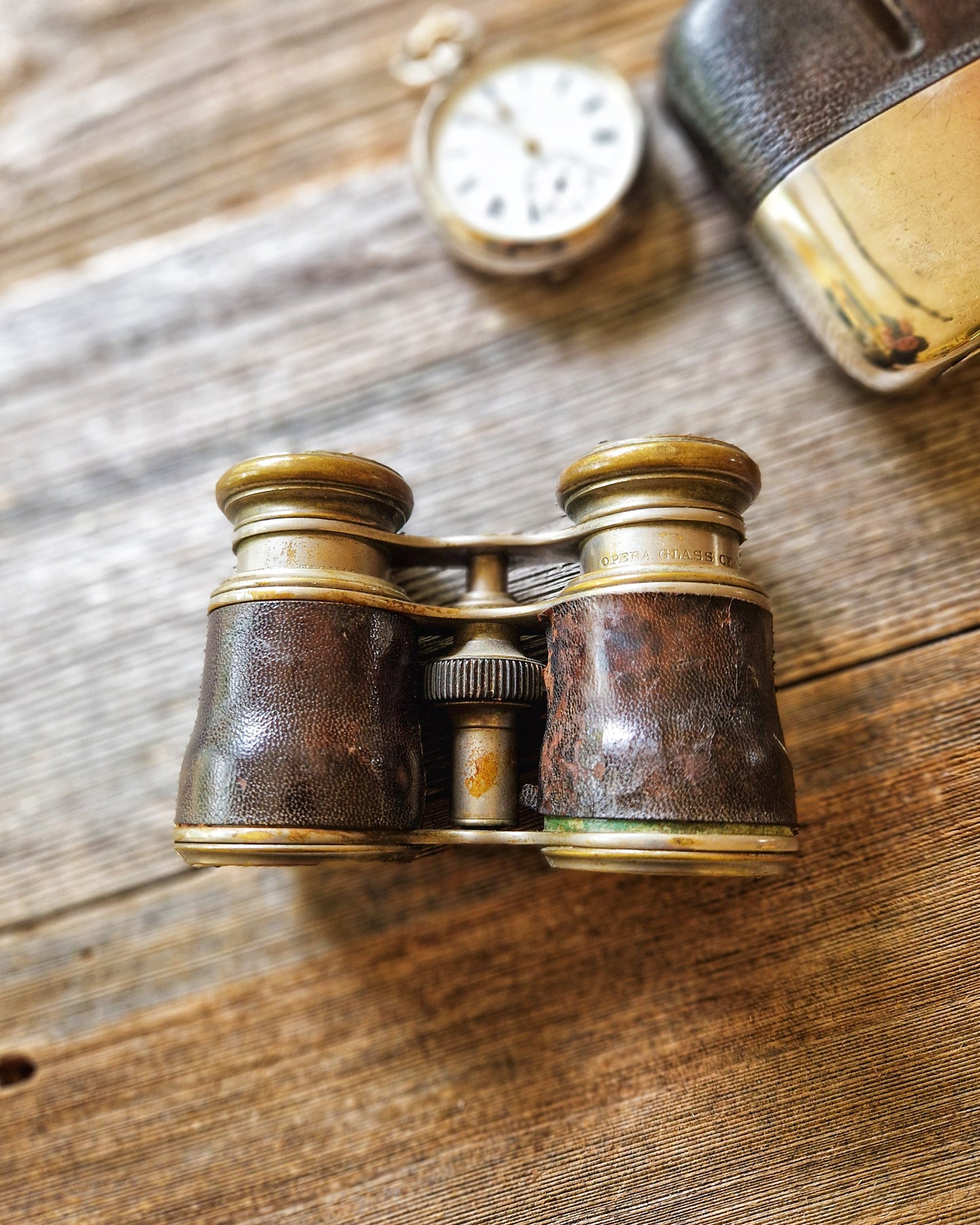 French Opera Glasses c. 1920s – Vintage Leather & Brass Binoculars