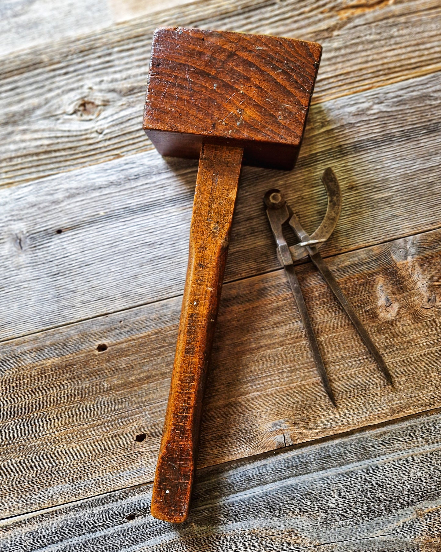 Antique English Joiner’s Mallet, Carpentry Tool | Rustic Workshop Decor