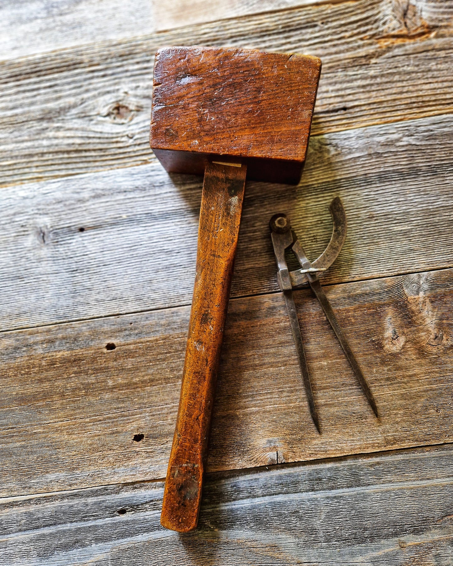 Antique English Joiner’s Mallet, Carpentry Tool | Rustic Workshop Decor