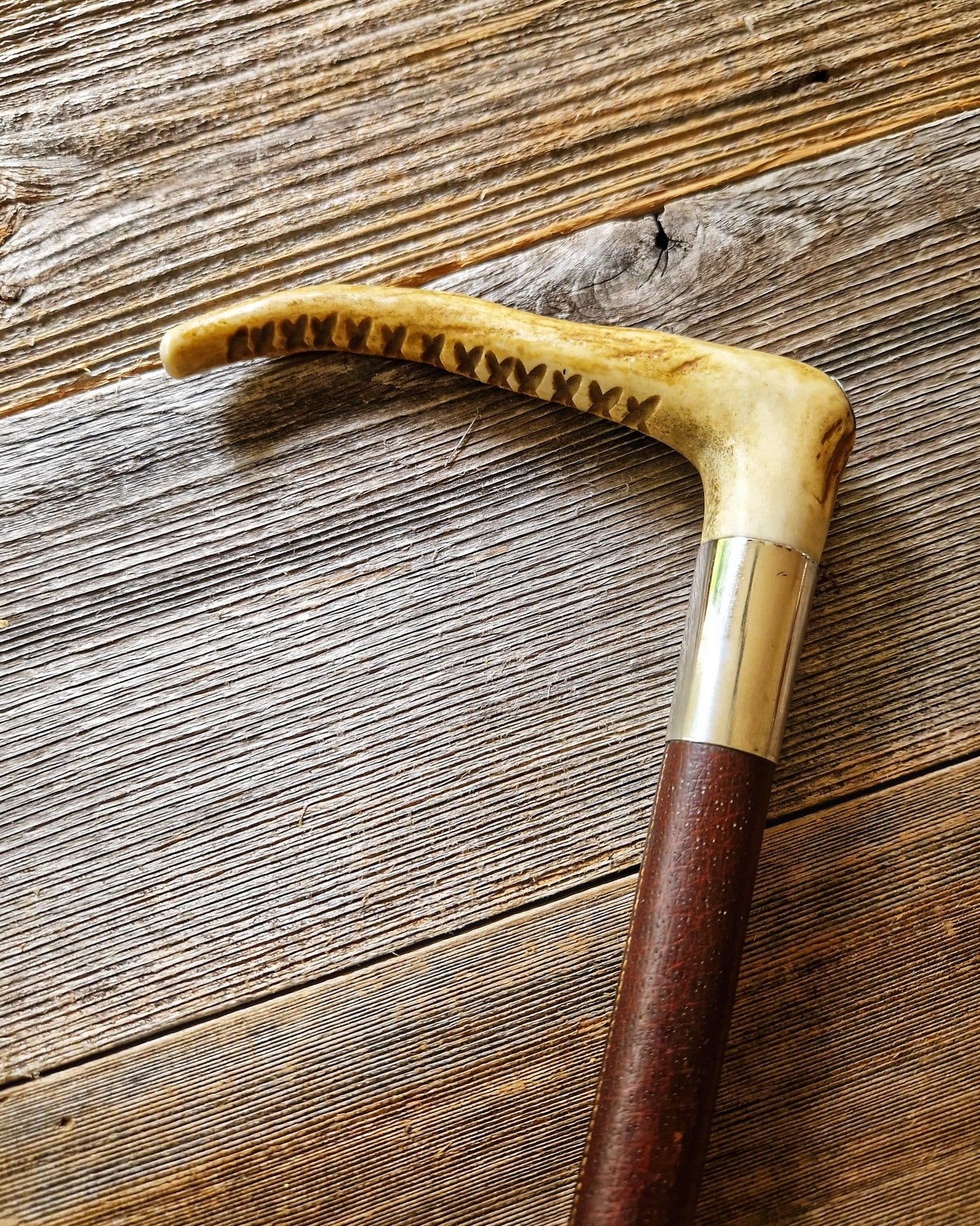 Extraordinary 1911 Swaine & Adeney Hunting Crop - Carved Horn Handle, Sterling Silver Collars | Fine Equestrian Antique