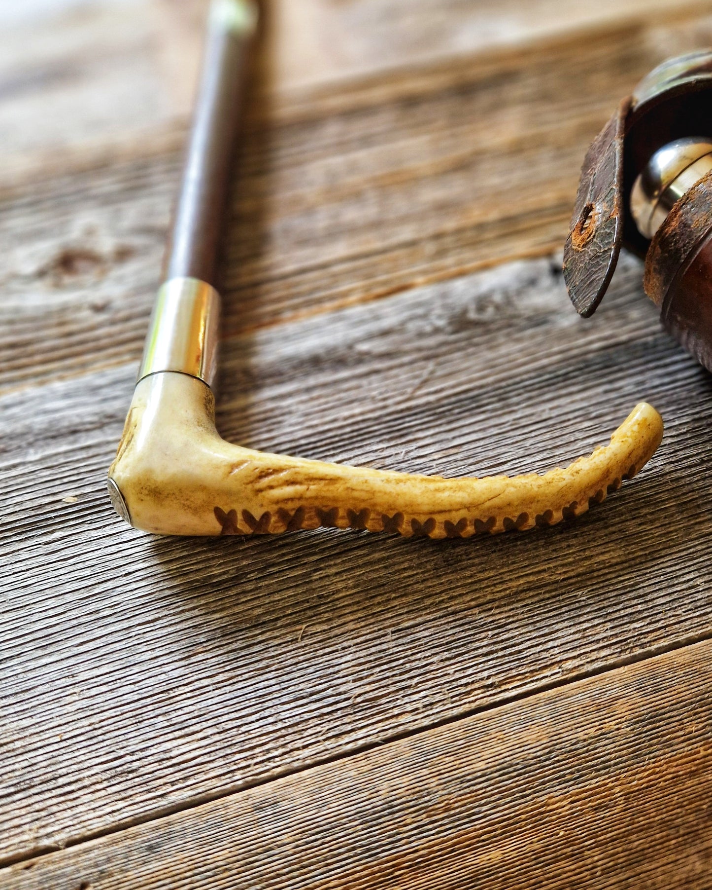 Extraordinary 1911 Swaine & Adeney Hunting Crop - Carved Horn Handle, Sterling Silver Collars | Fine Equestrian Antique