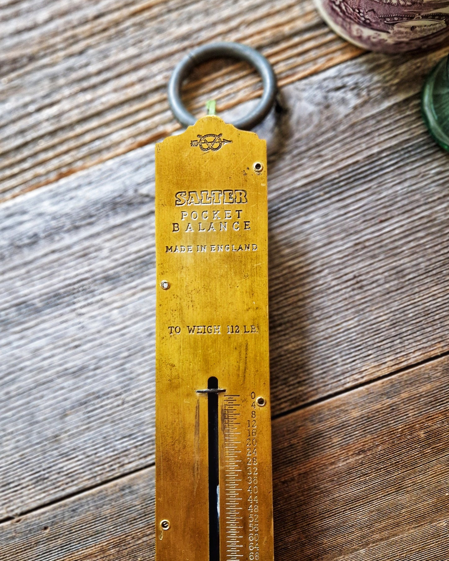 Sturdy Salter Pocket Balance Scale, 112 lb. No. 3 Model | Brass Face with Mint Green Backplate