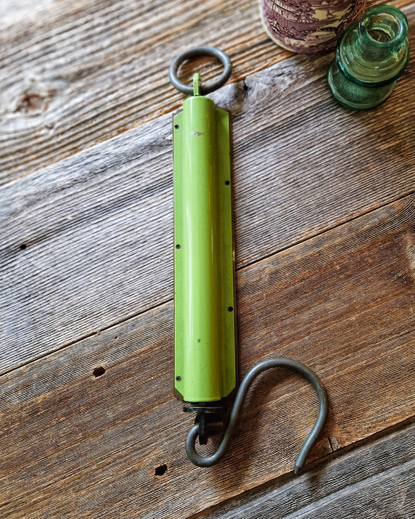 Sturdy Salter Pocket Balance Scale, 112 lb. No. 3 Model | Brass Face with Mint Green Backplate