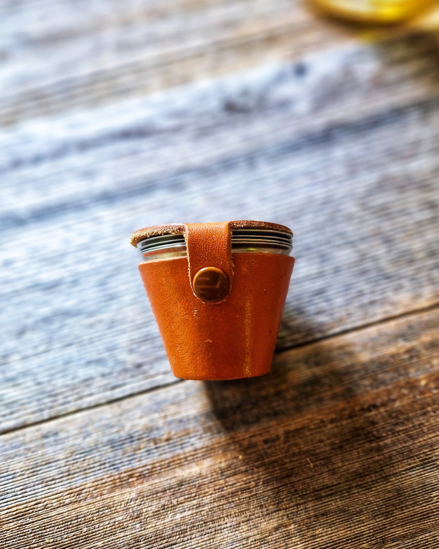 Sleek Mid-Century Set of 4 Stainless Steel Stirrup Cups in Leather Case