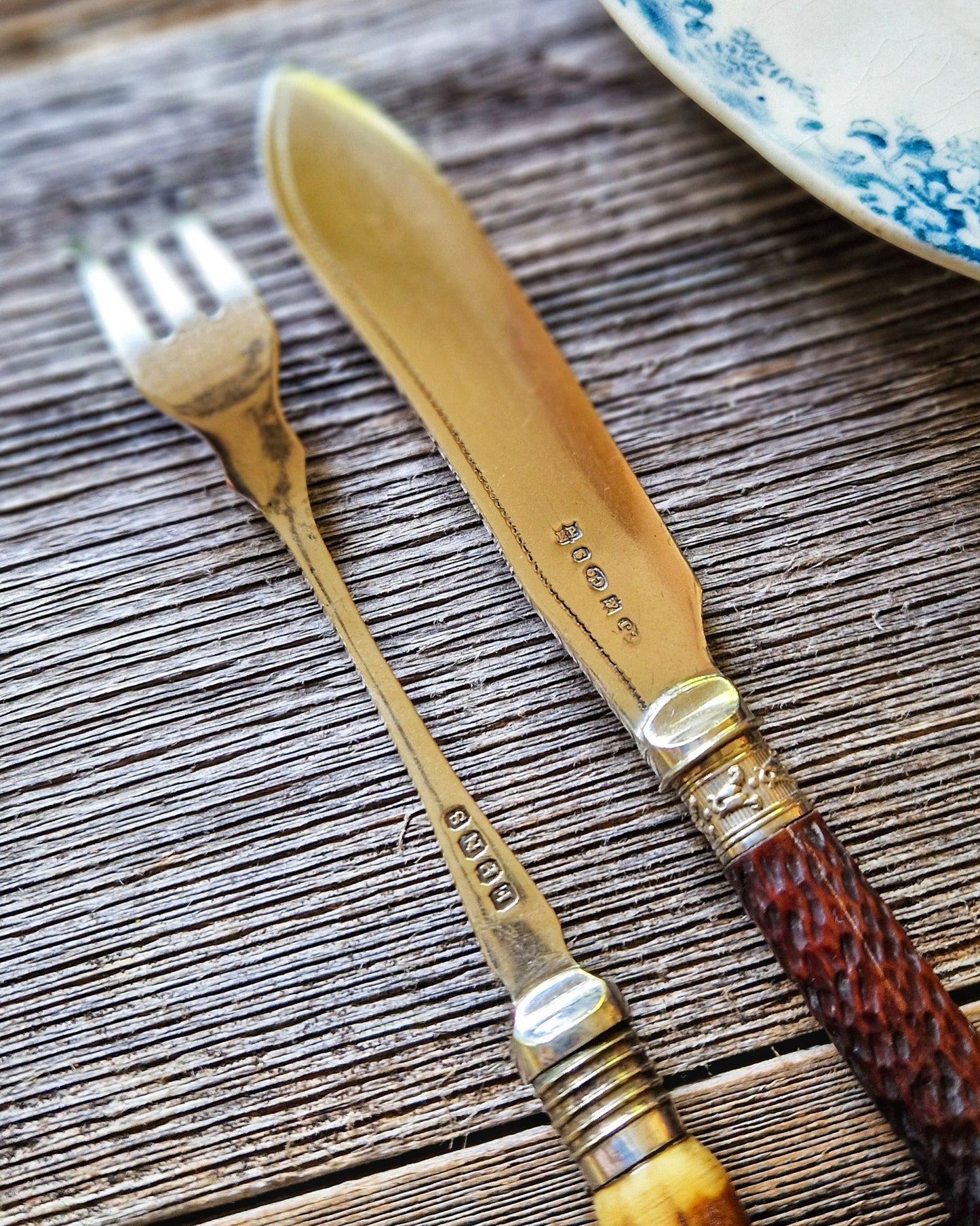 Early 1900s English Pickle Fork & Pâté Knife | Horn-Handled Charcuterie Set