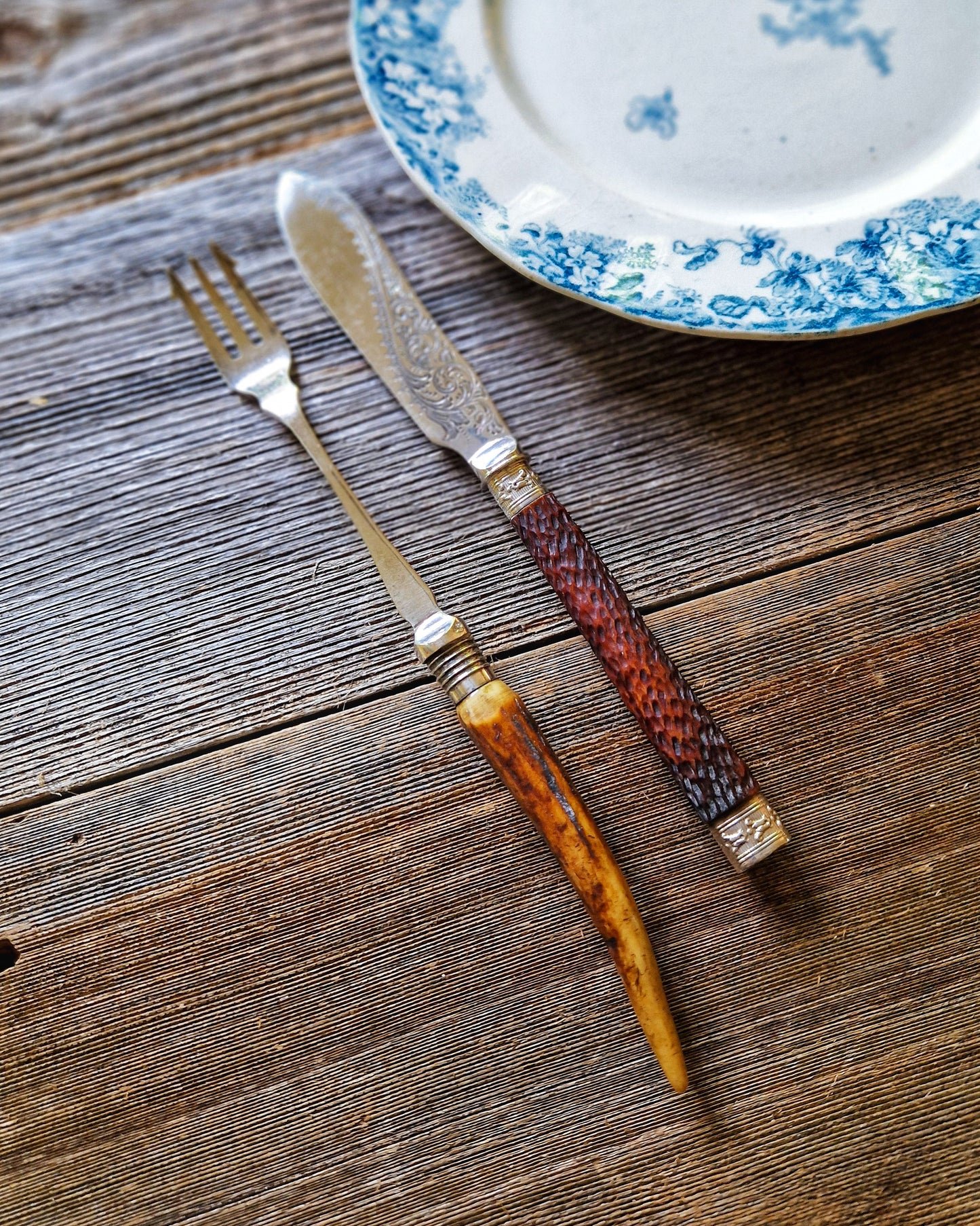 Early 1900s English Pickle Fork & Pâté Knife | Horn-Handled Charcuterie Set