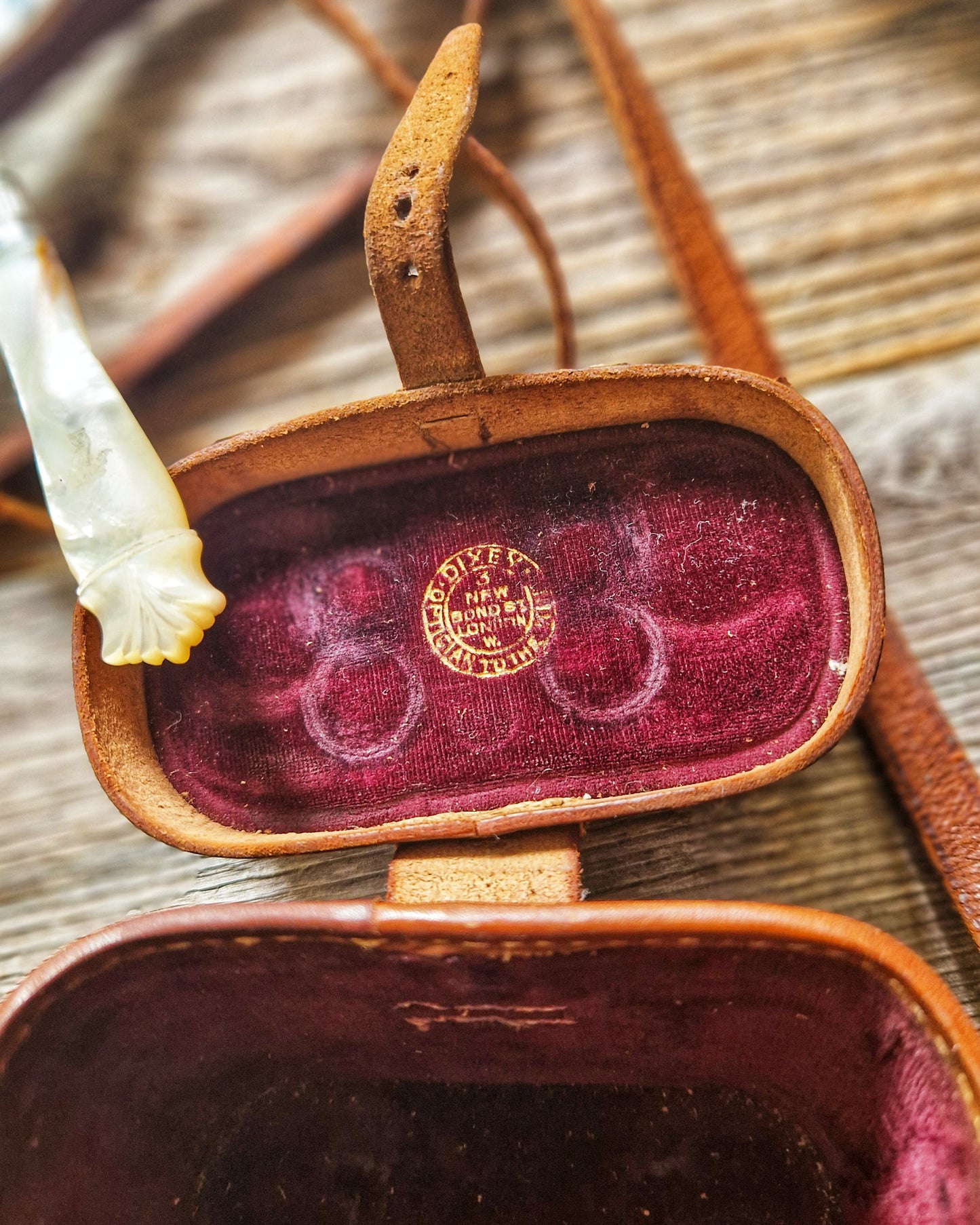 1920s Zeiss Jena Teleater 3x Binoculars in Monogrammed Leather Case by C.W. Dixey, London